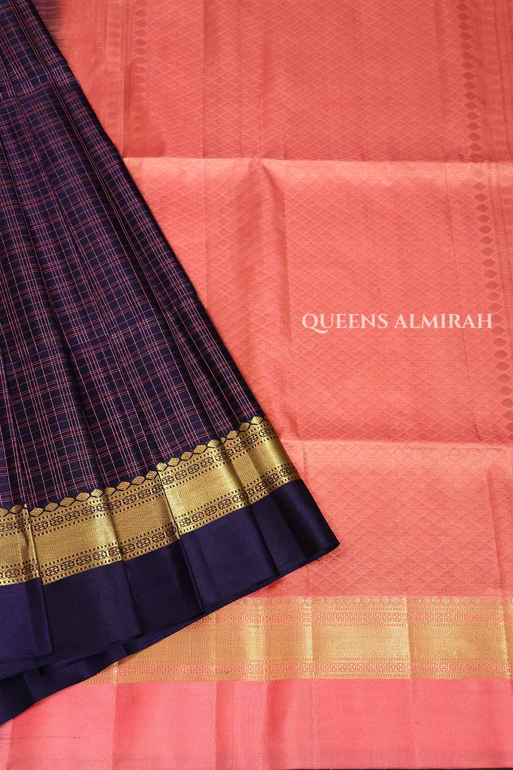 Dark Navy Blue With Pink Pure Pure Soft Silk Saree