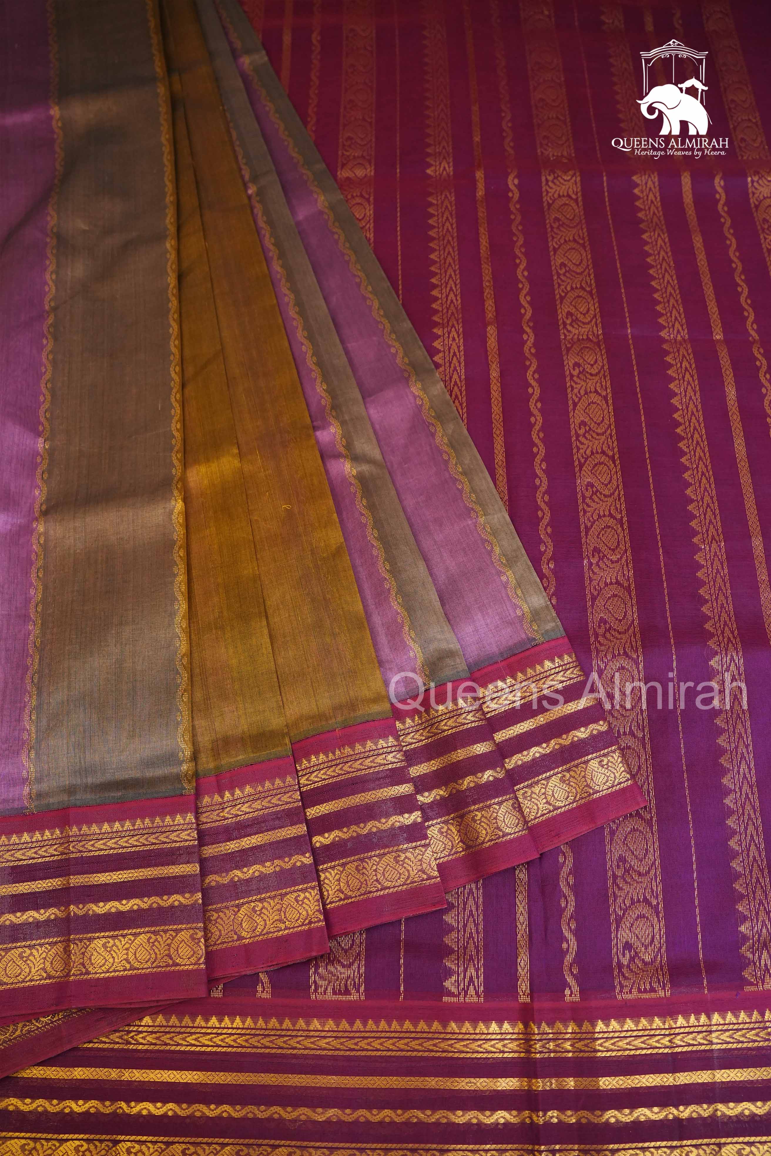 Multi Color With Varisapet Purple Border Pure Silk Cotton Saree