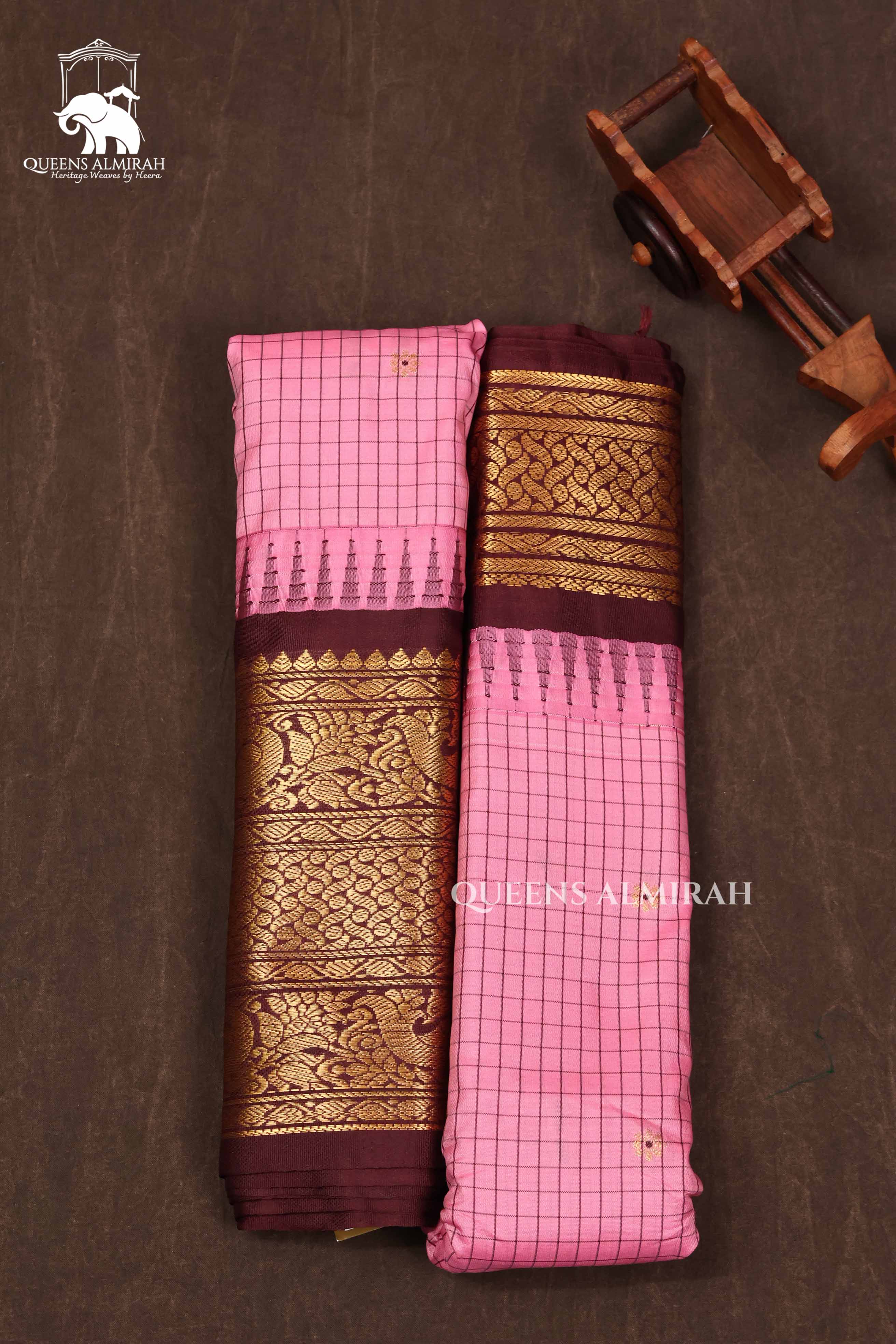 Pink Kattam With Brown Semi Gadwal Silk Saree