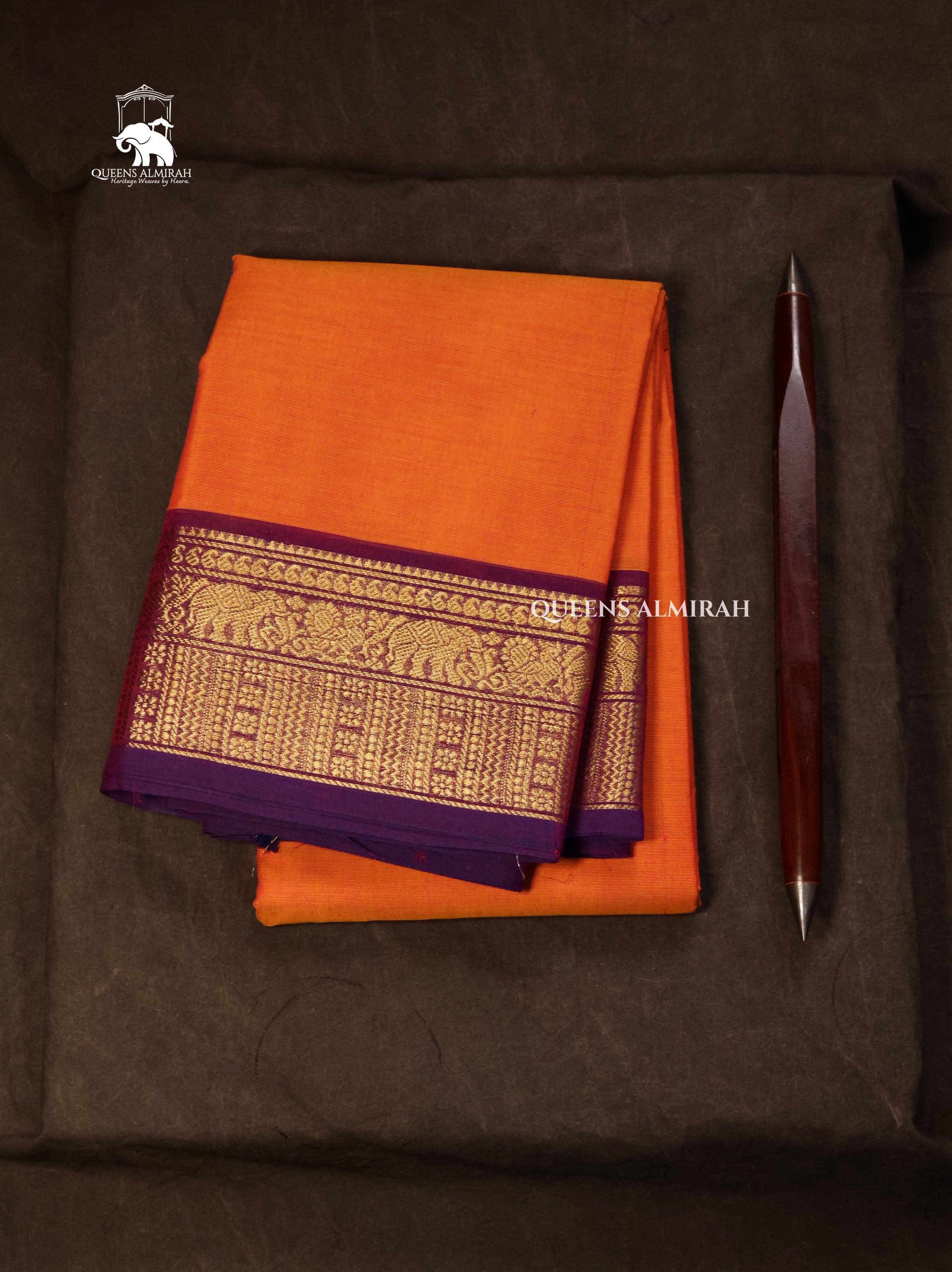 Orange With Purple Kanchi Cotton Saree