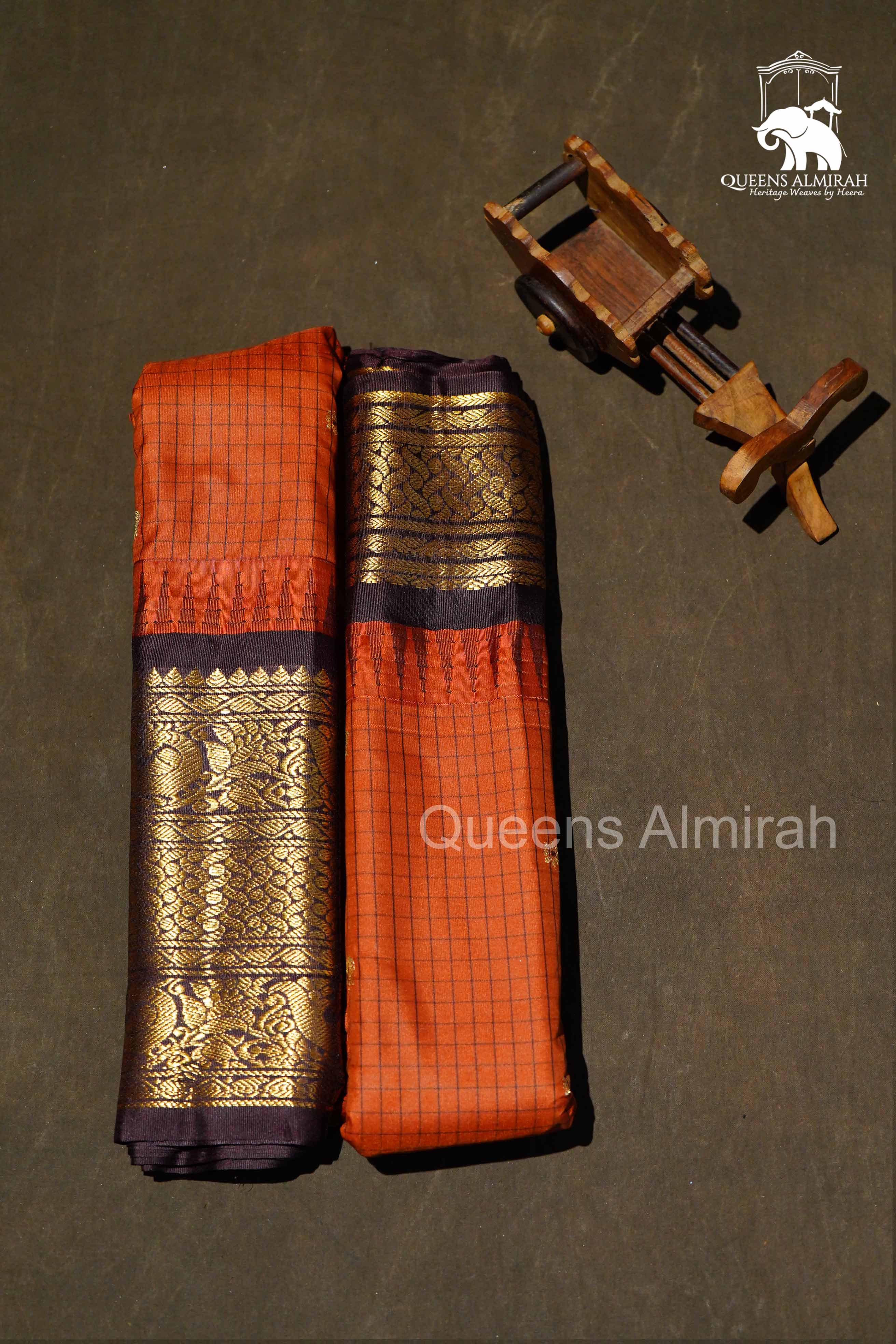 Rust Orange Semi Gadwal Silk Saree