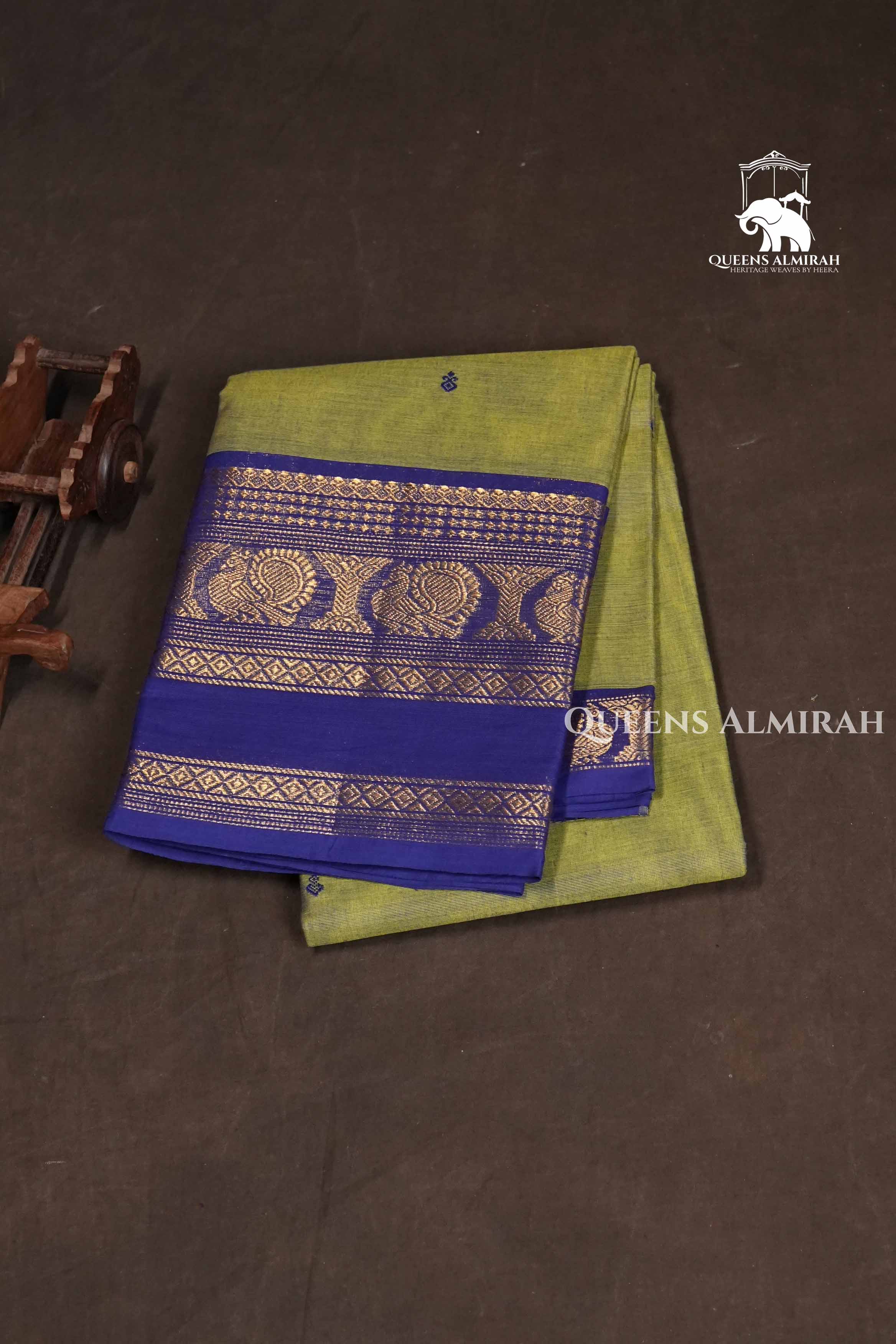 Green With Navy Blue Kanchi Cotton Saree