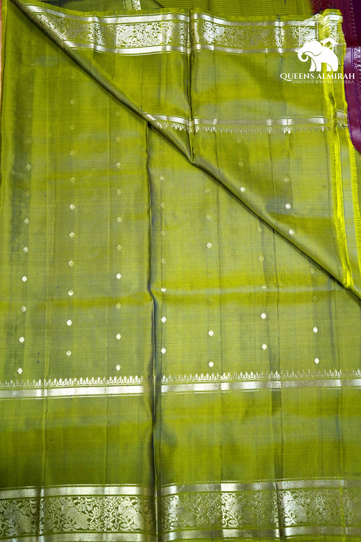 DEEP VIOLET WITH CAMO GREEN SOFT SILK SAREE - Queens Jewel Emporium