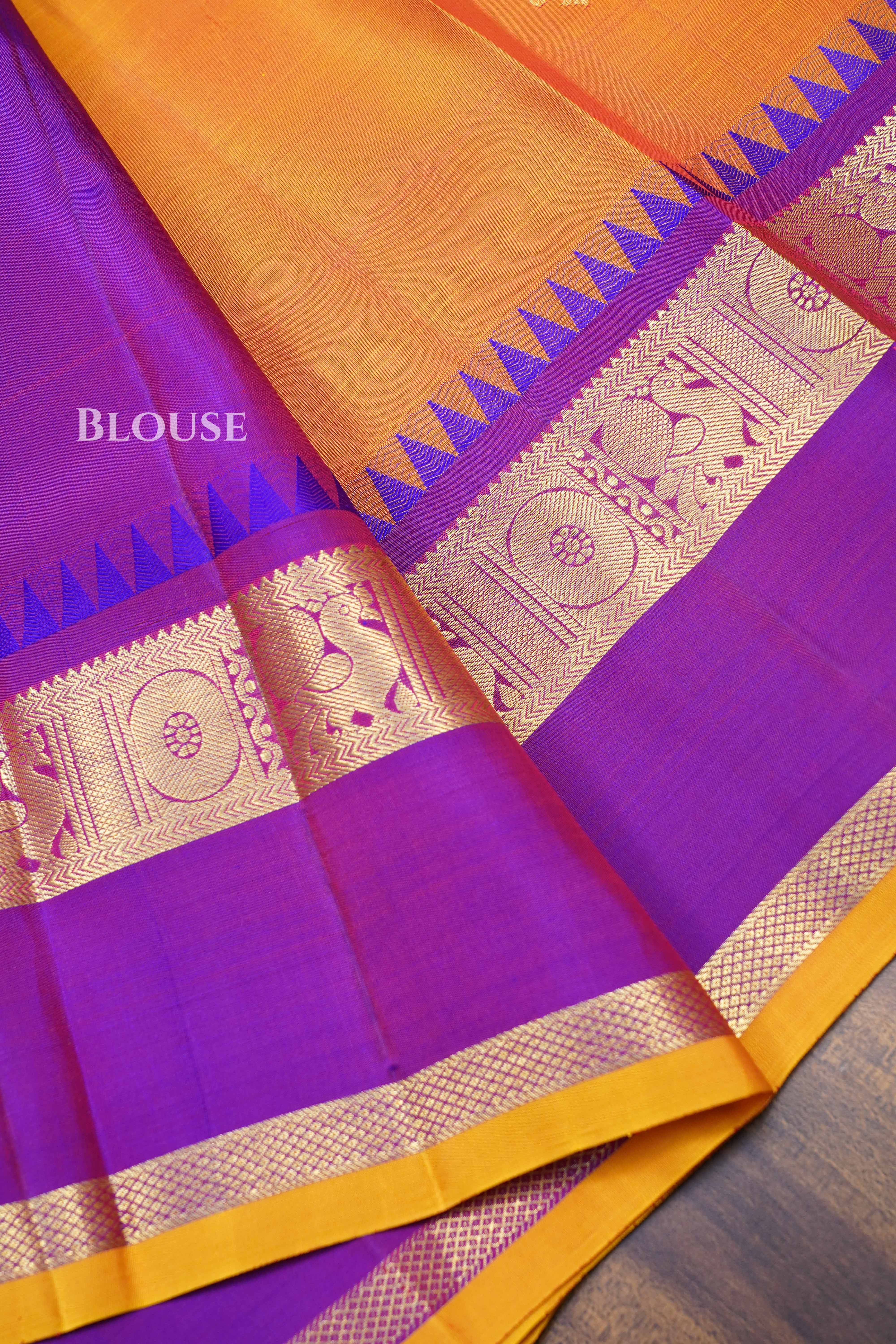 Orange With Purple Pure Kanchivaram Silk Saree