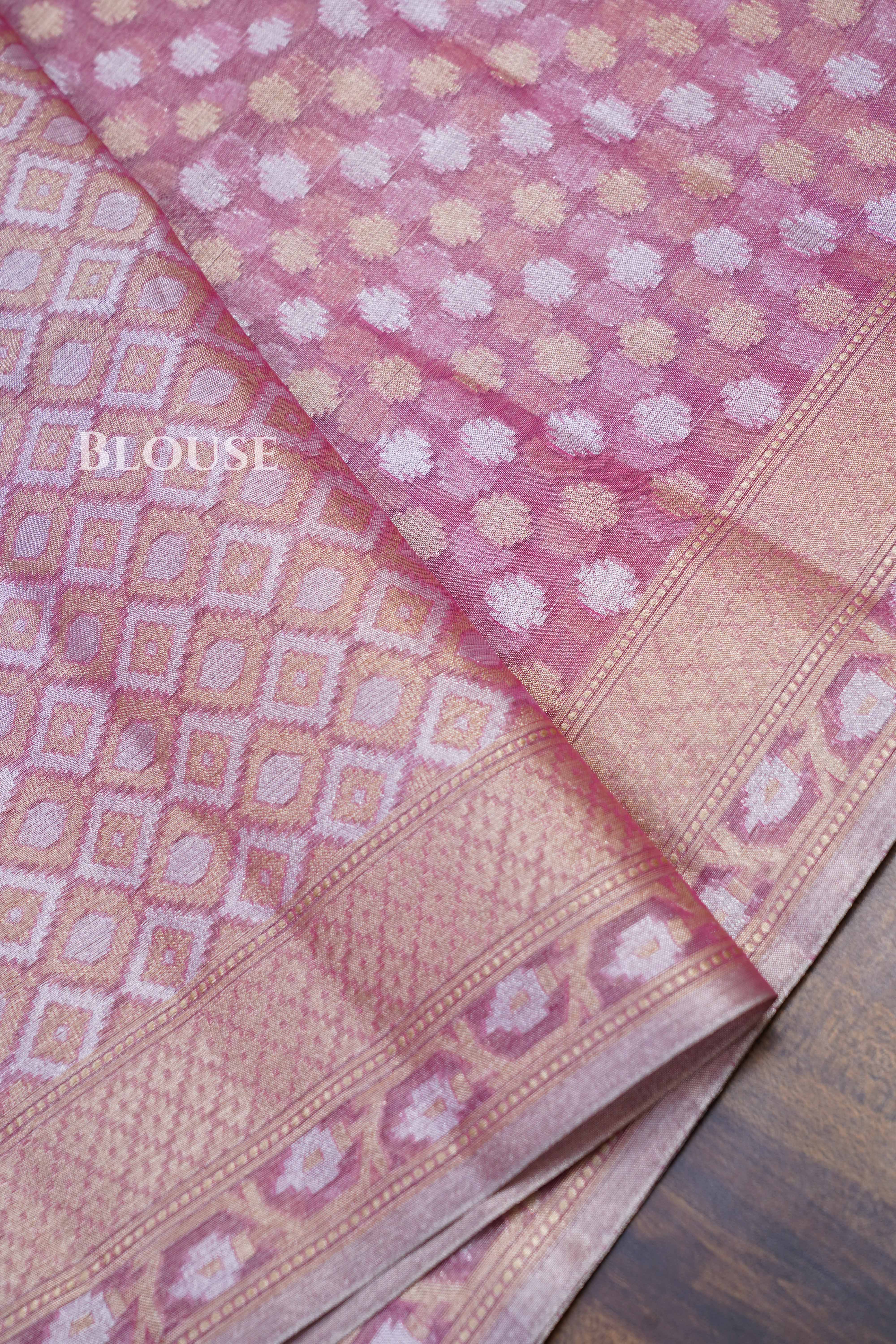 Grey Pink Banarasi Organza saree