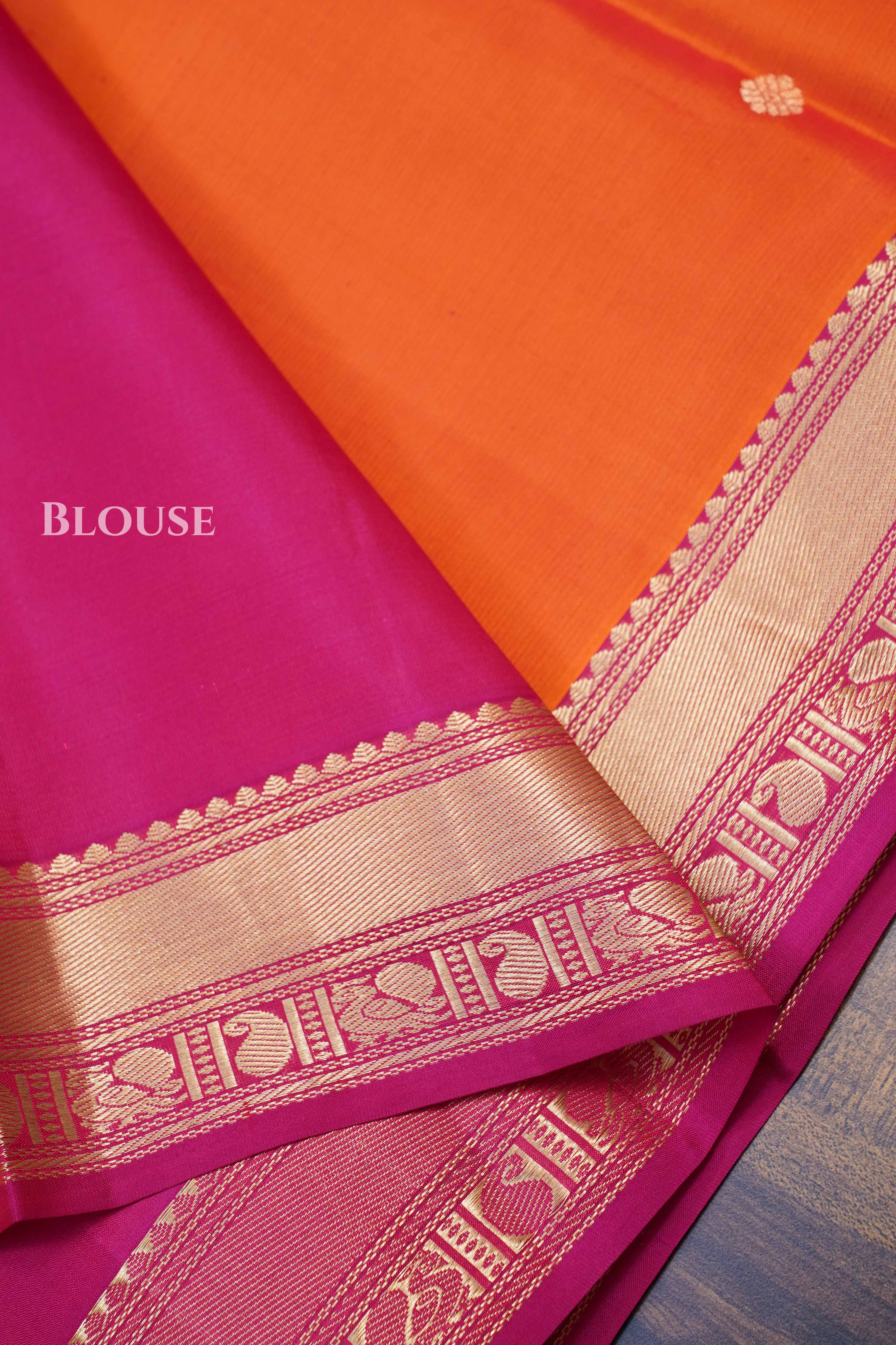 Deep Orange With Pink Pure Kanchivaram Silk Saree