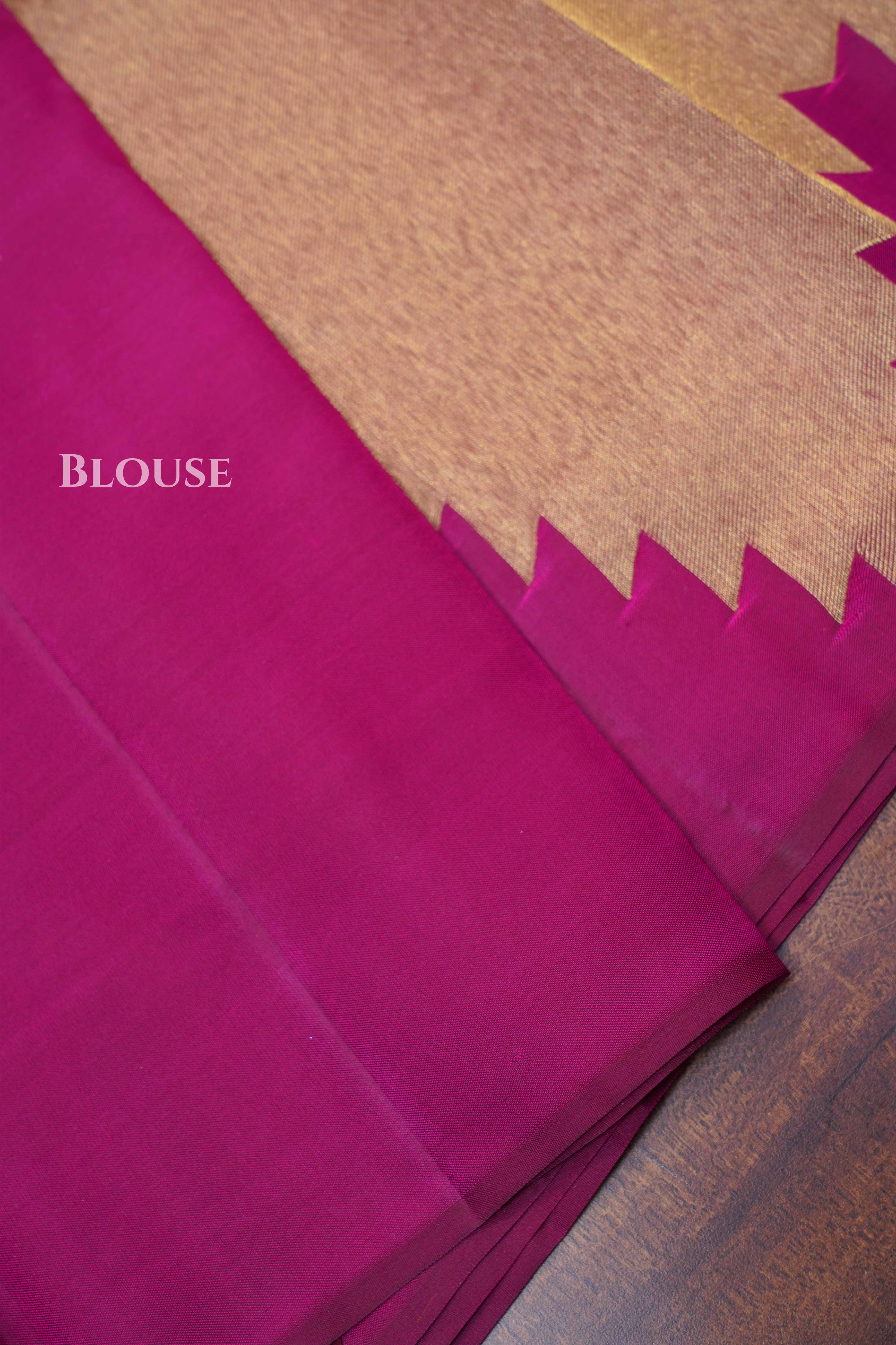 Golden With Purple Pure Kanchivaram Silk Saree