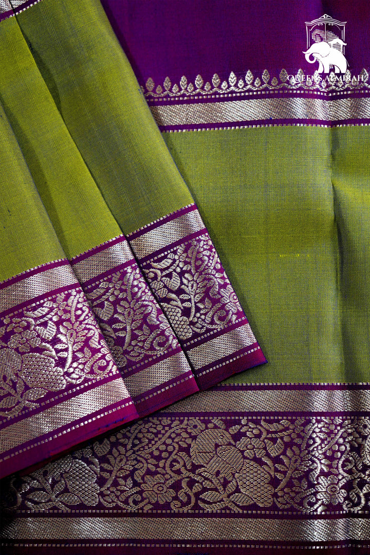 DEEP VIOLET WITH CAMO GREEN SOFT SILK SAREE - Queens Jewel Emporium