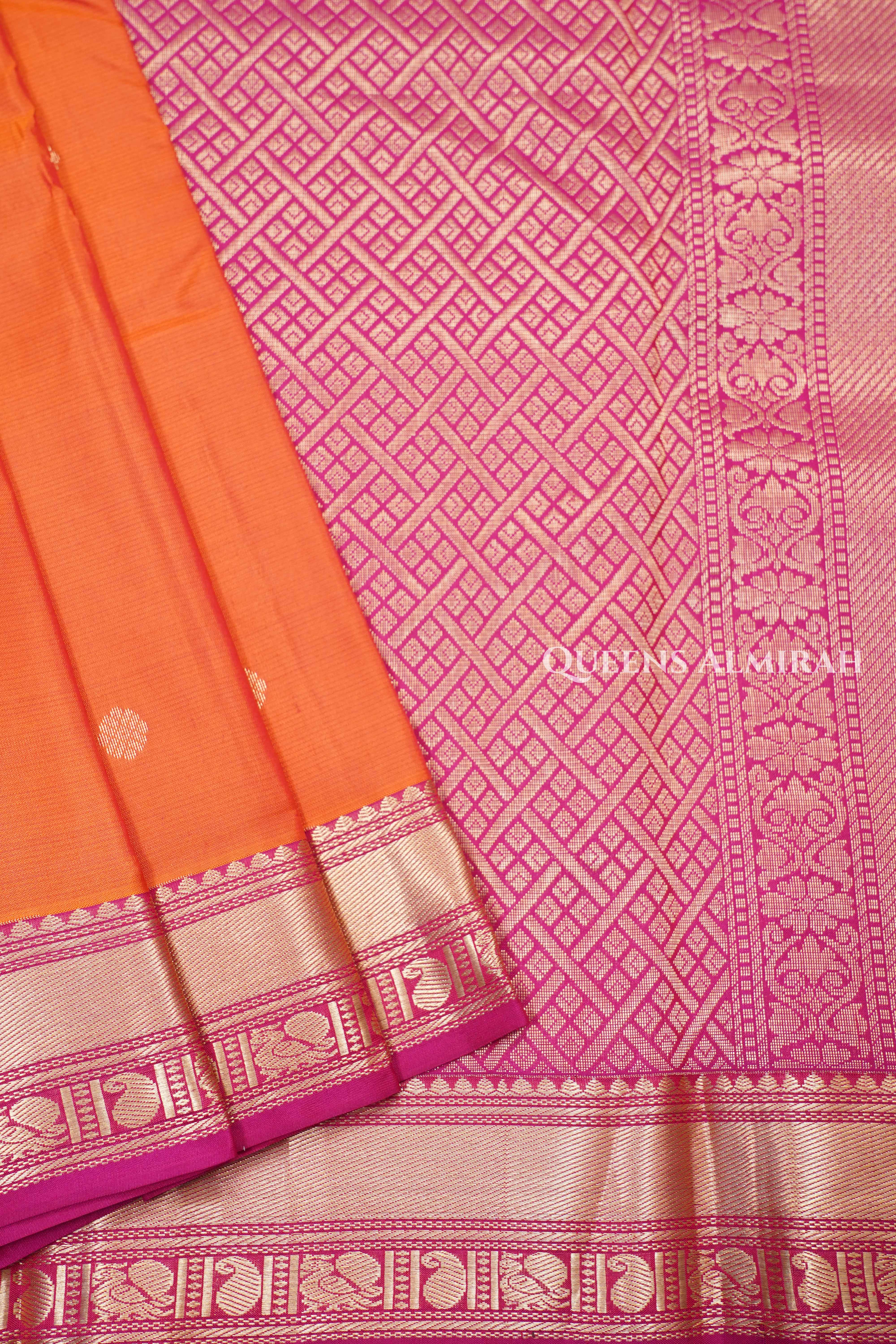 Deep Orange With Pink Pure Kanchivaram Silk Saree
