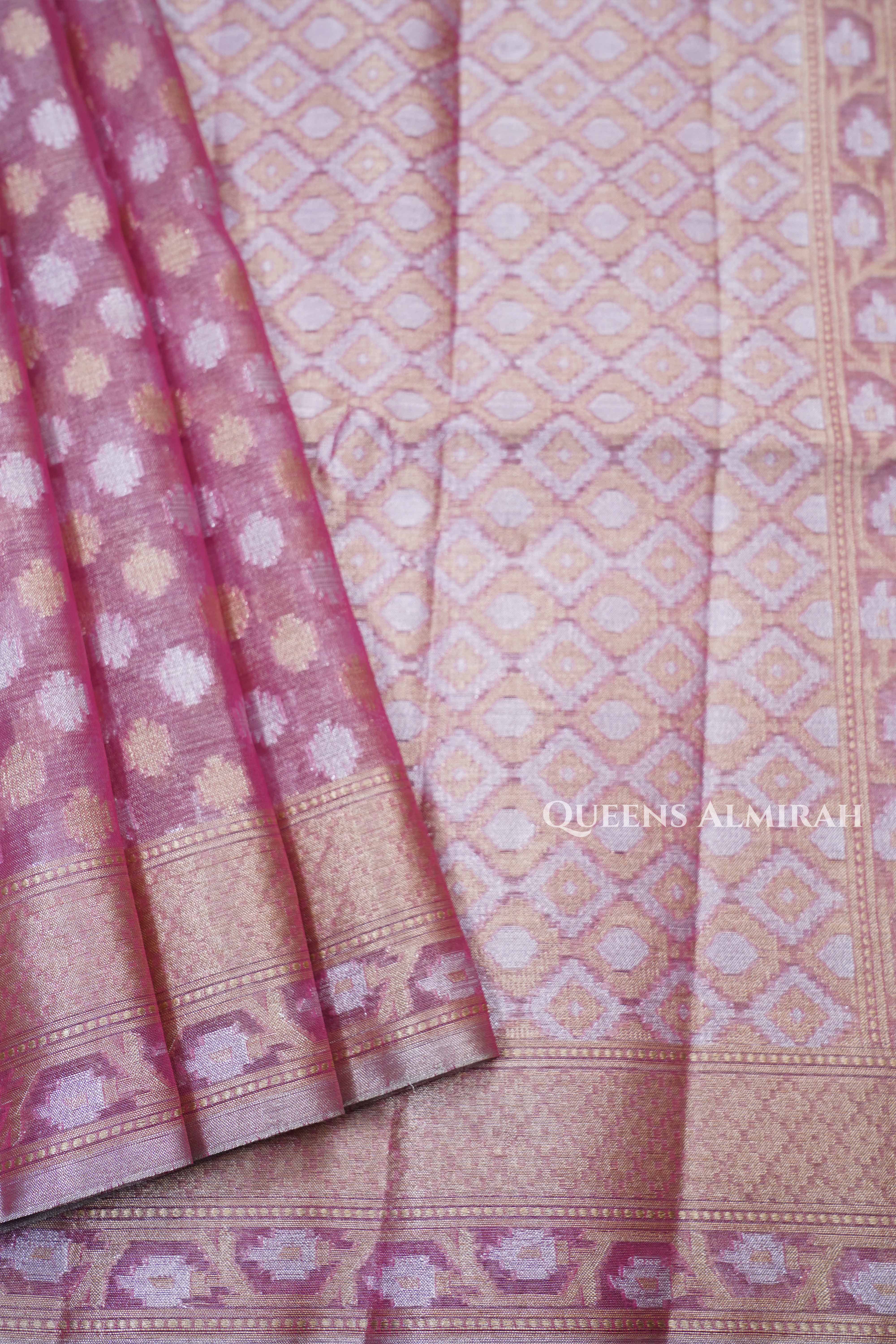 Grey Pink Banarasi Organza saree