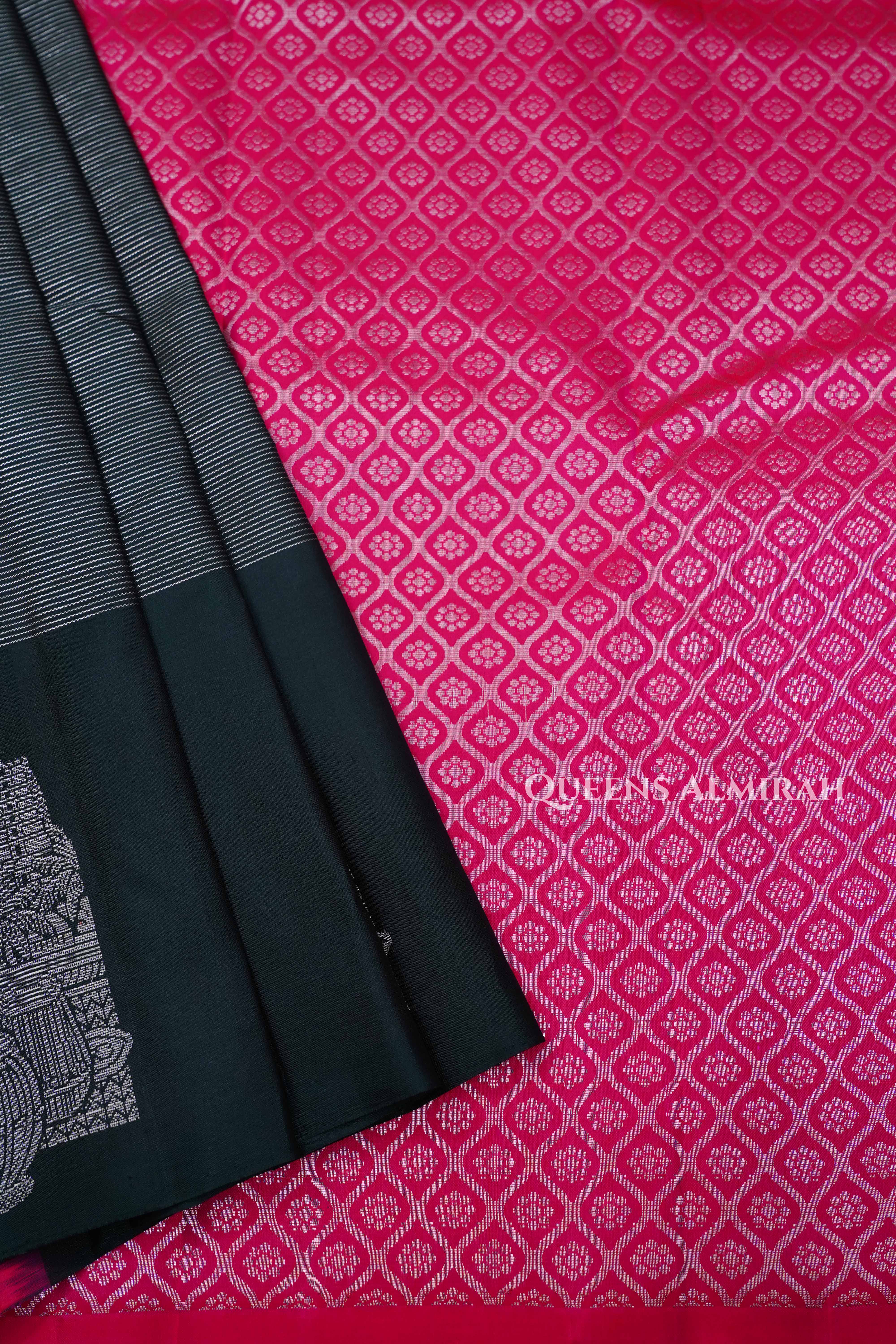Dark Green With Pink Pure Kanchivaram Silk Saree