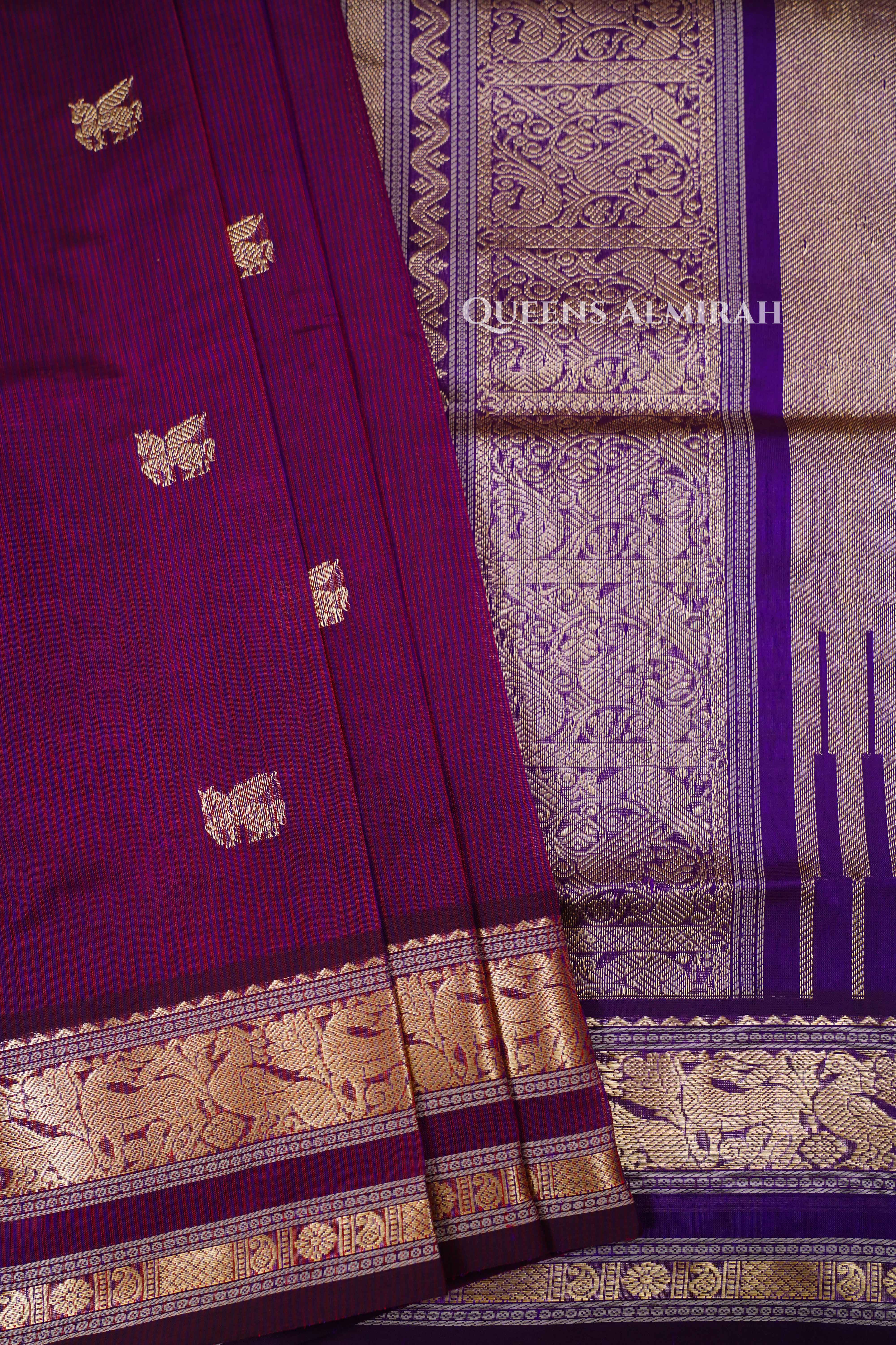Plum Purple  Karaikudi Chettinad Silk Cotton Saree