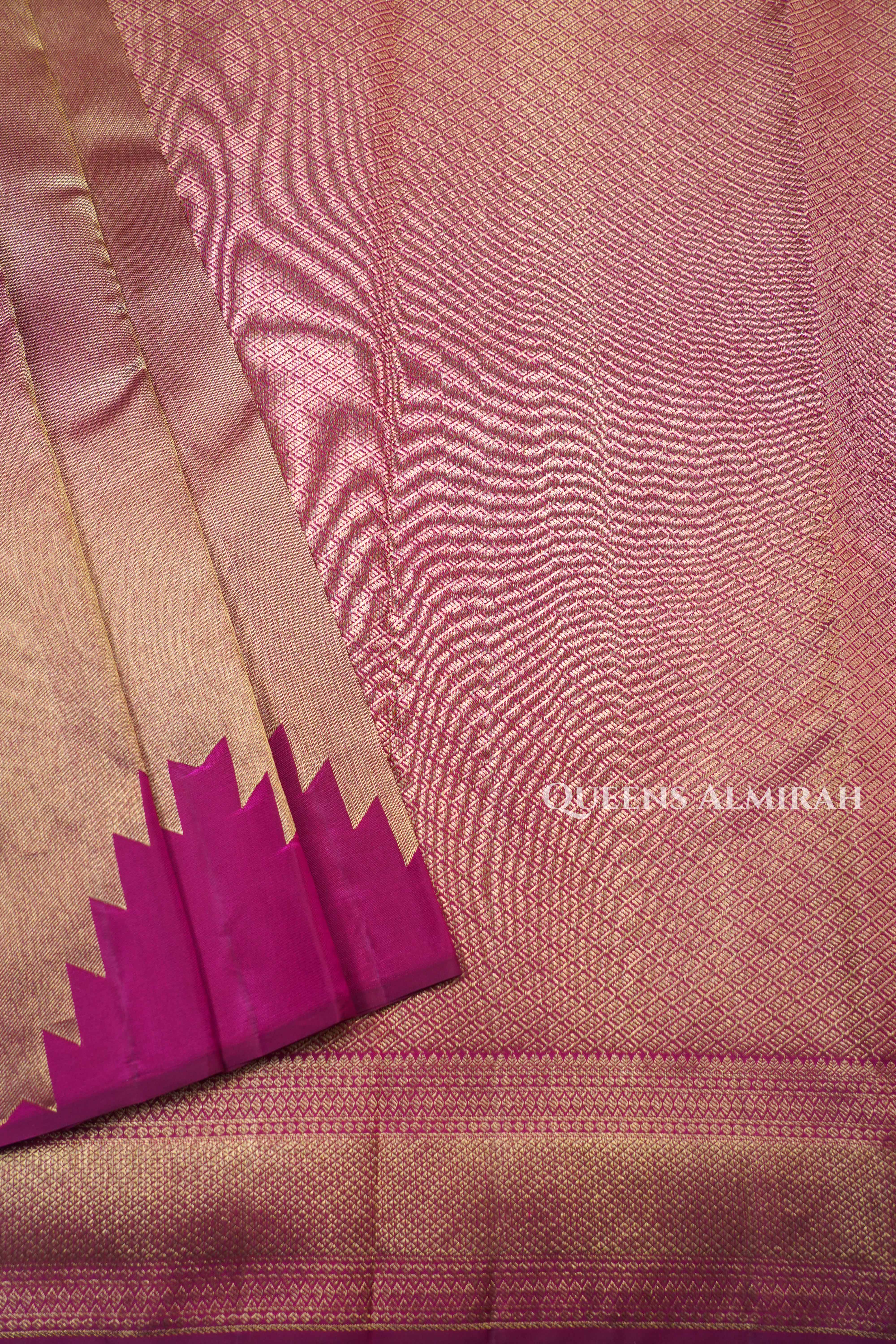 Golden With Purple Pure Kanchivaram Silk Saree