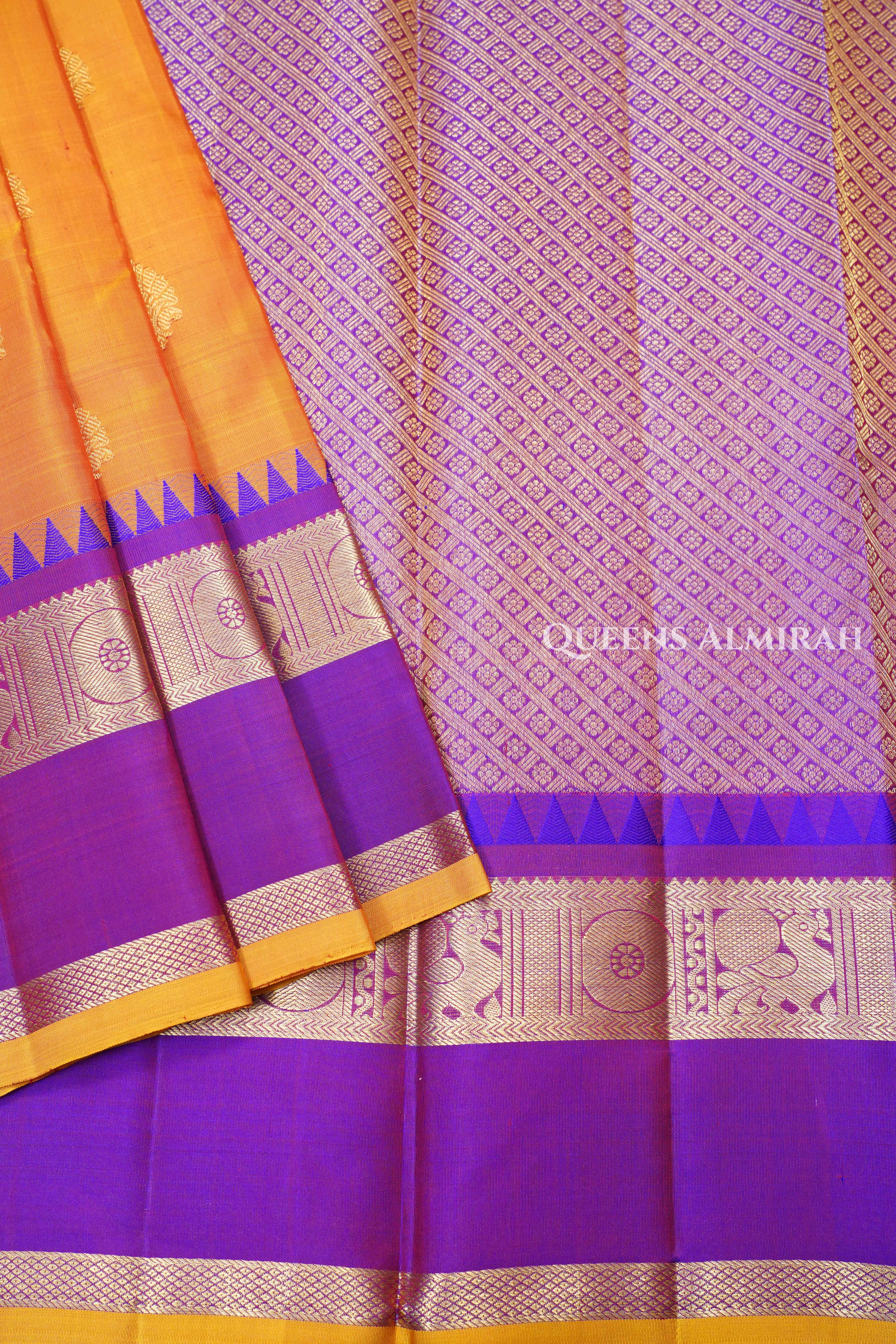 Orange With Purple Pure Kanchivaram Silk Saree