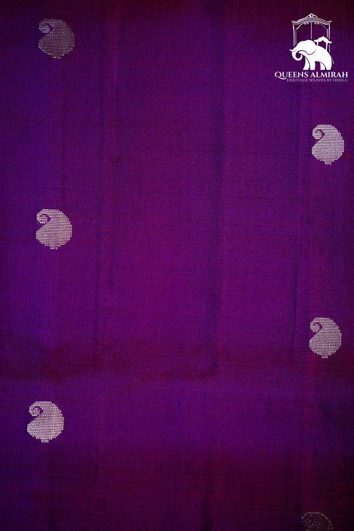 DEEP VIOLET WITH CAMO GREEN SOFT SILK SAREE - Queens Jewel Emporium