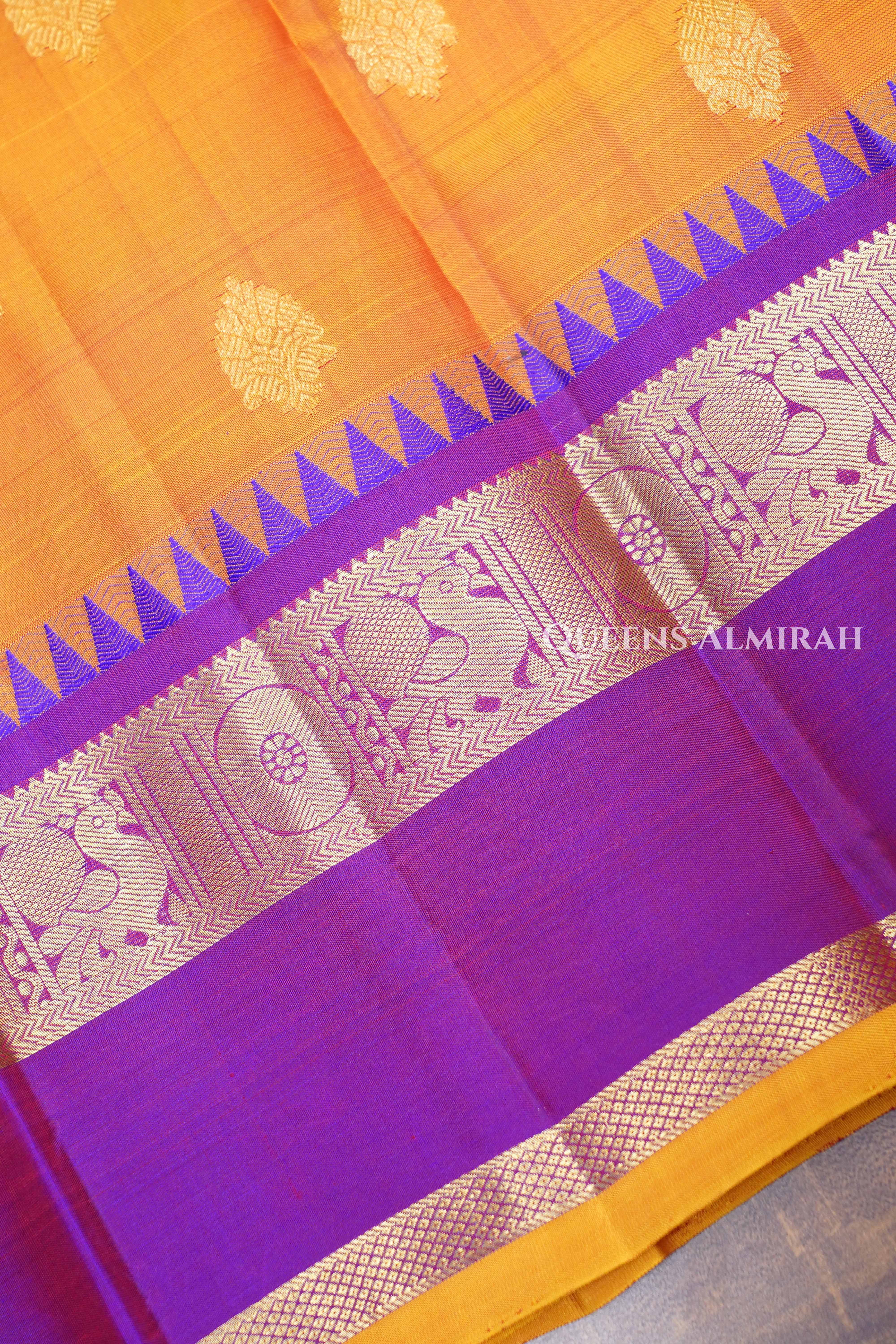 Orange With Purple Pure Kanchivaram Silk Saree