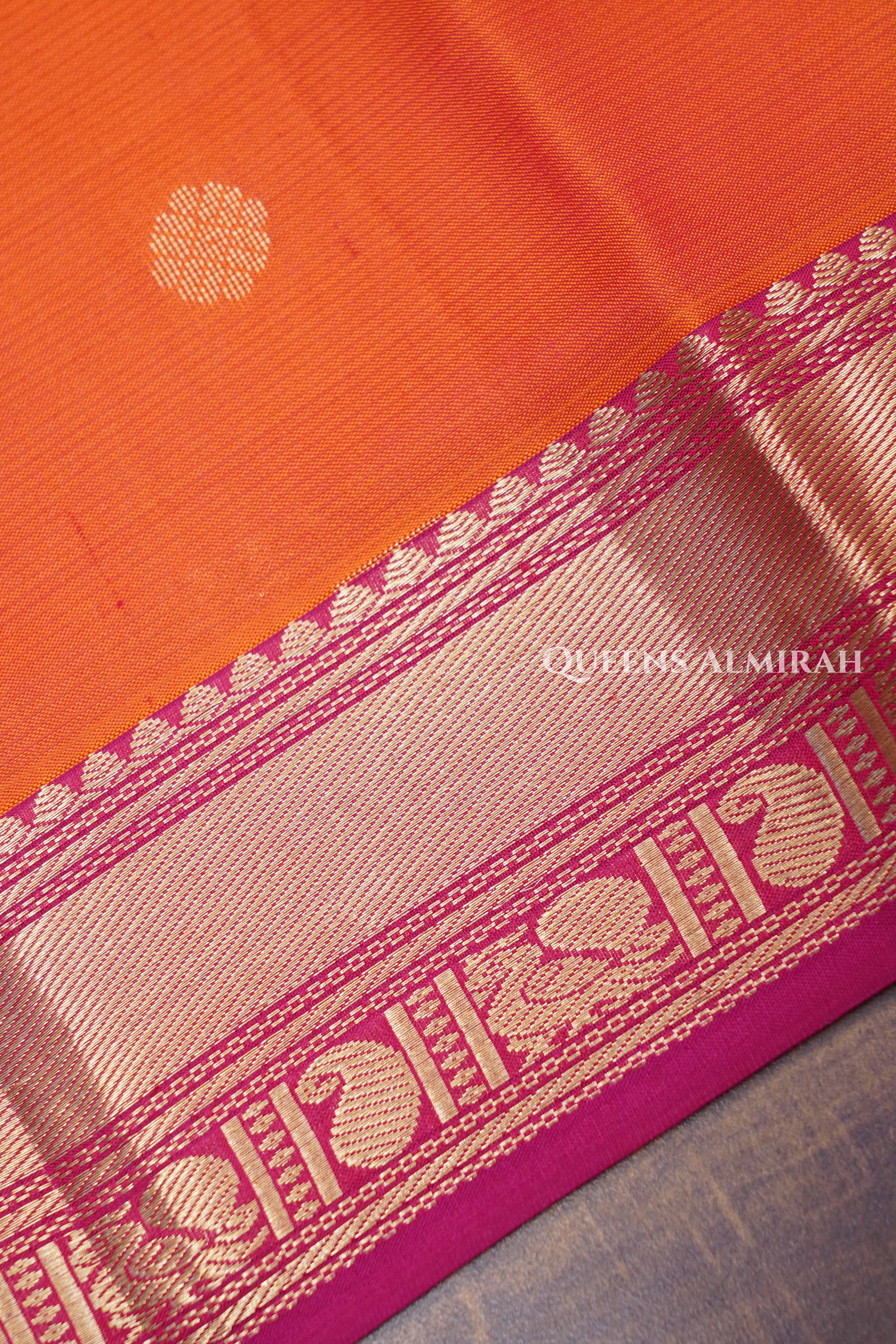 Deep Orange With Pink Pure Kanchivaram Silk Saree