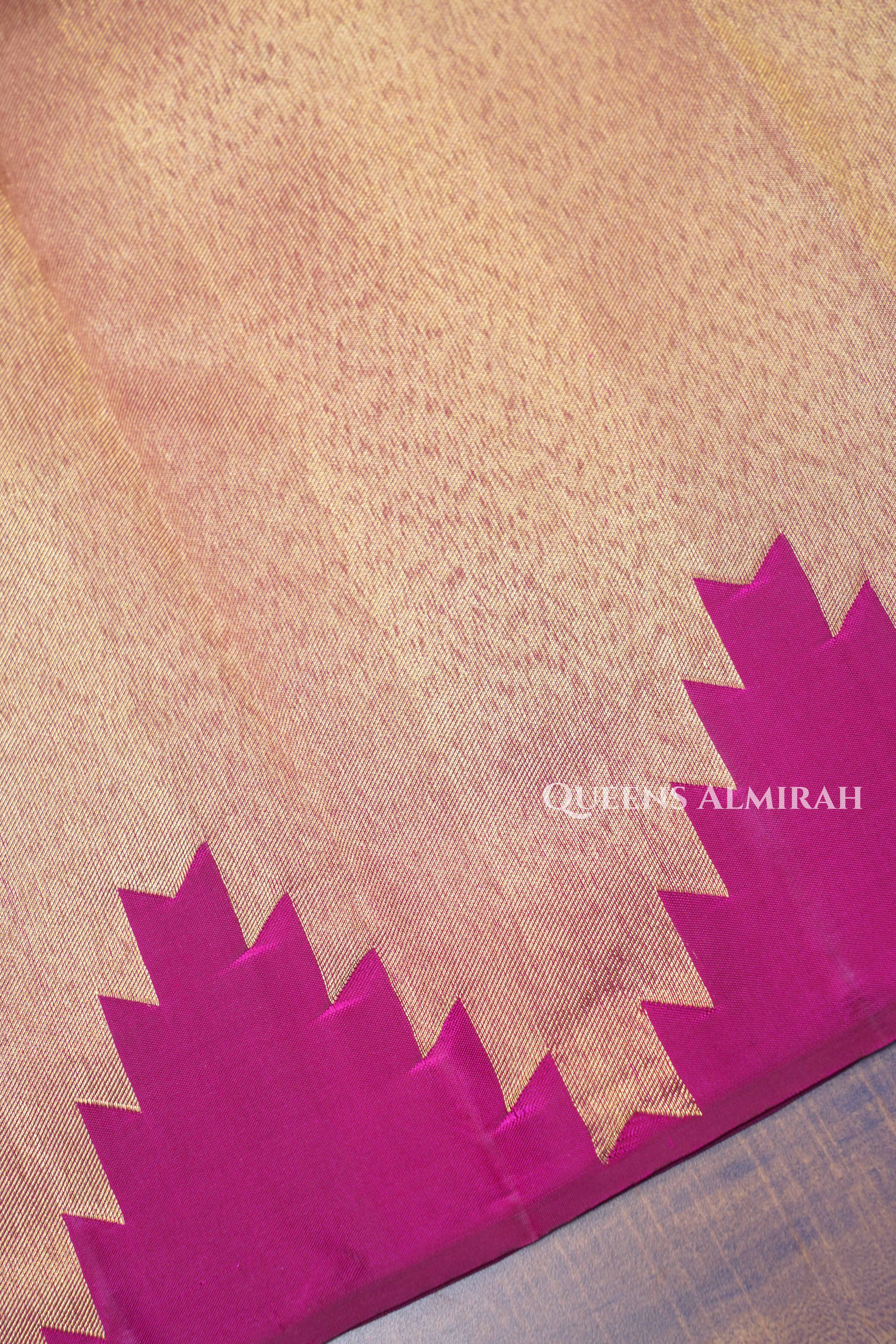 Golden With Purple Pure Kanchivaram Silk Saree