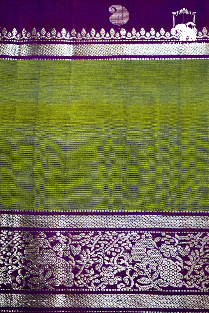 DEEP VIOLET WITH CAMO GREEN SOFT SILK SAREE - Queens Jewel Emporium
