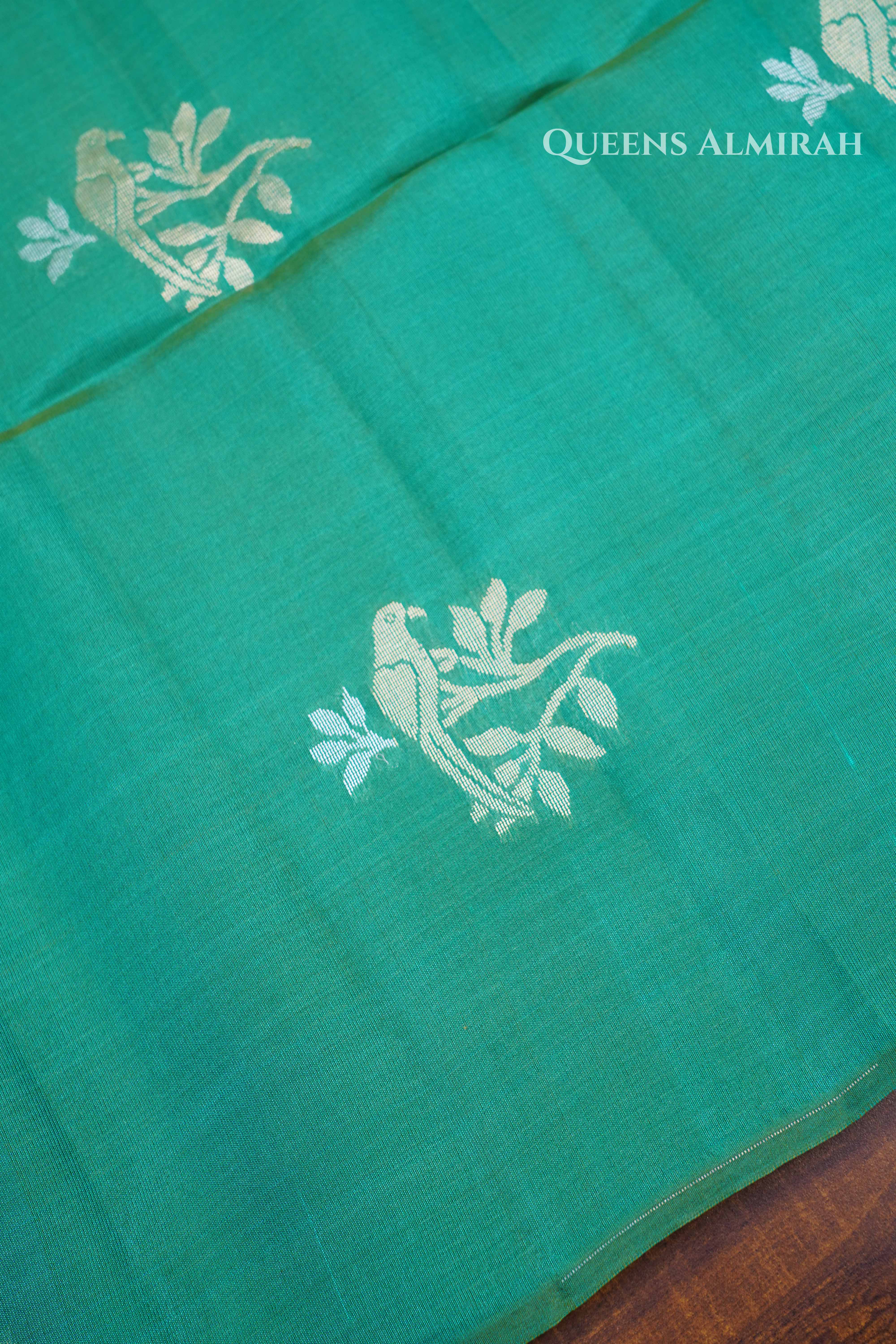 Sea Green Pure Kora Soft Silk Saree