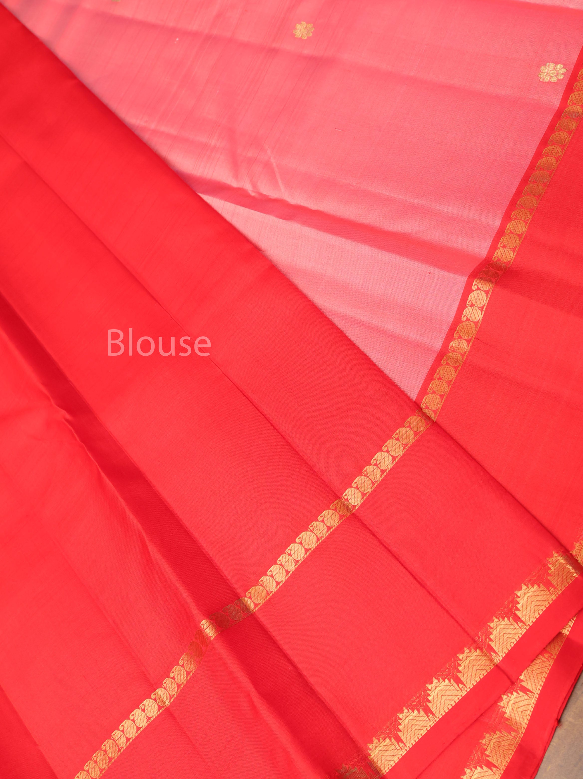 Rose Milk Pink With Red Pure Kanchivaram Silk Saree