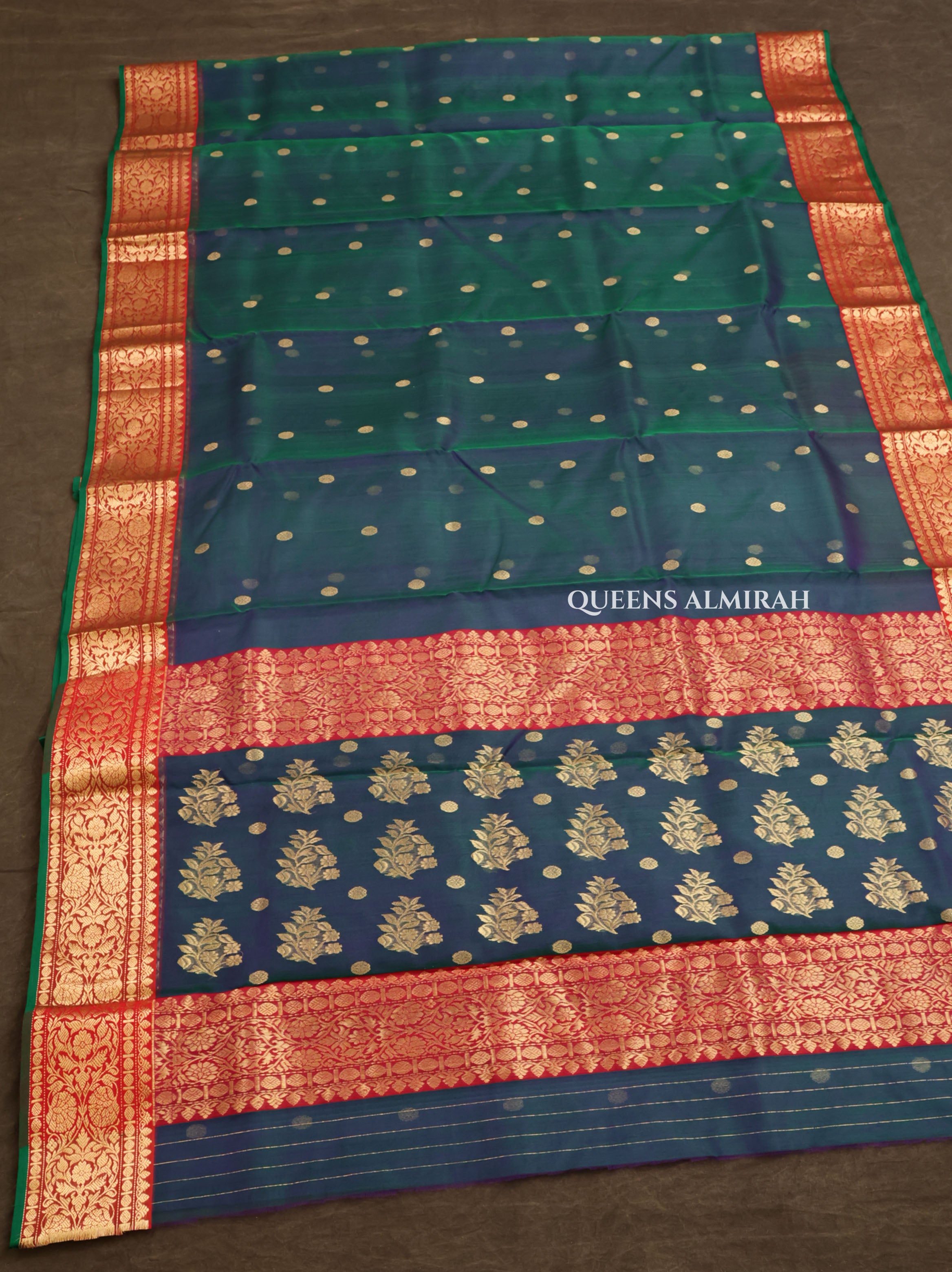 Peacock Green With Red Chanderi Katan Silk Handloom Saree