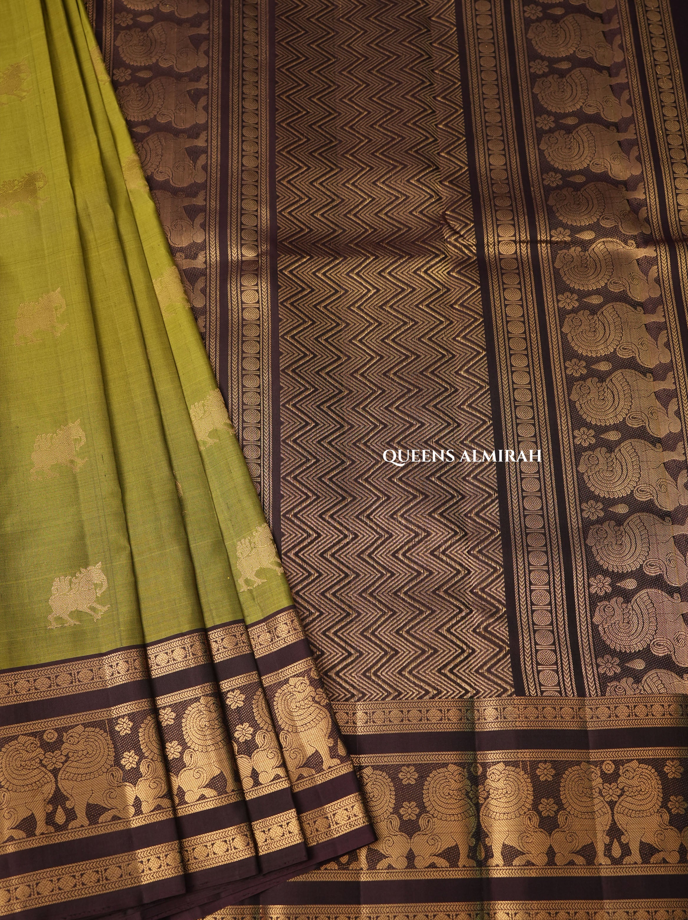 Olive Green With Brown Pure Kanchivaram Silk Saree