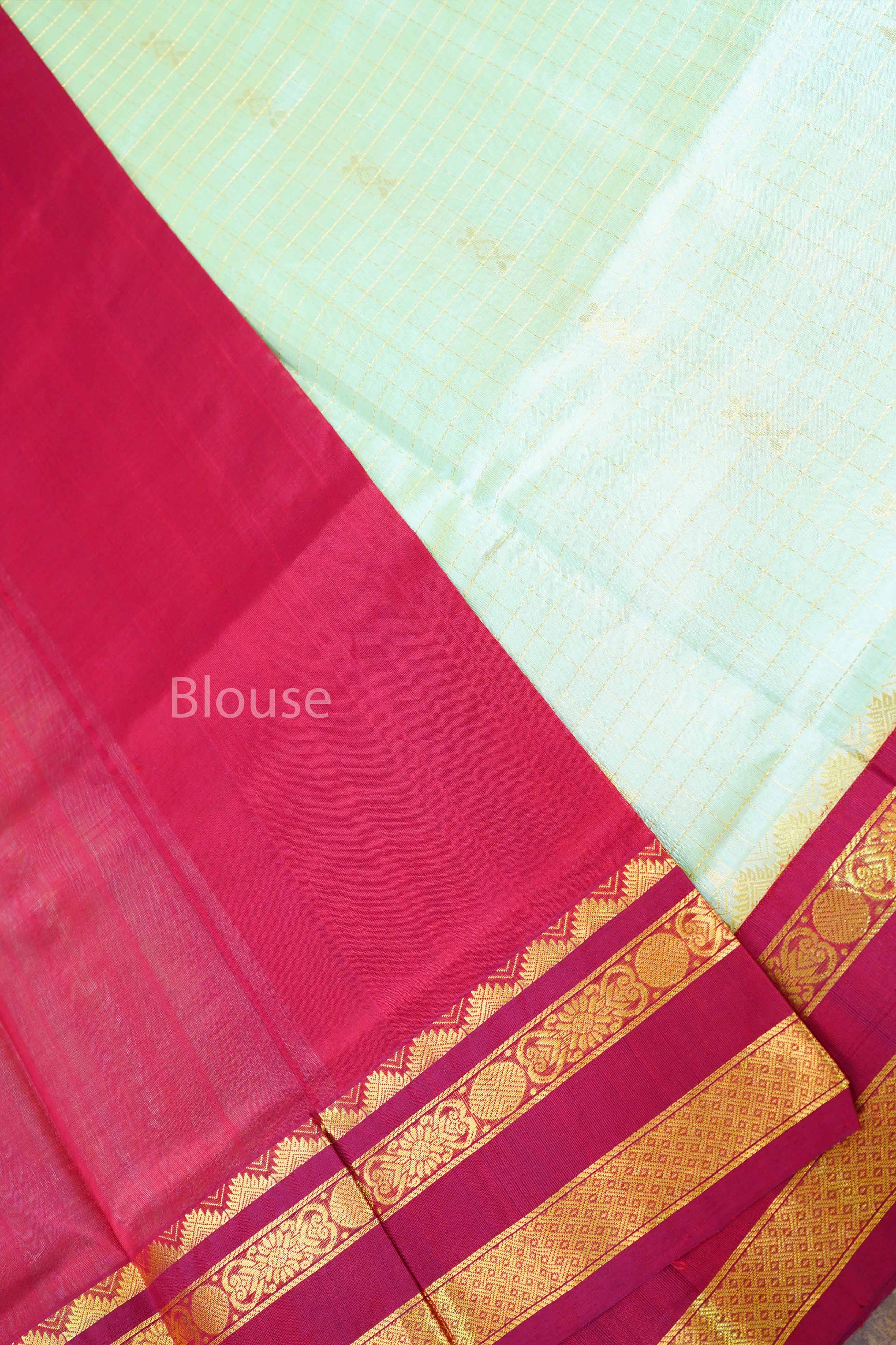 Pista Green Kattam With Red Pure Silk Cotton Saree