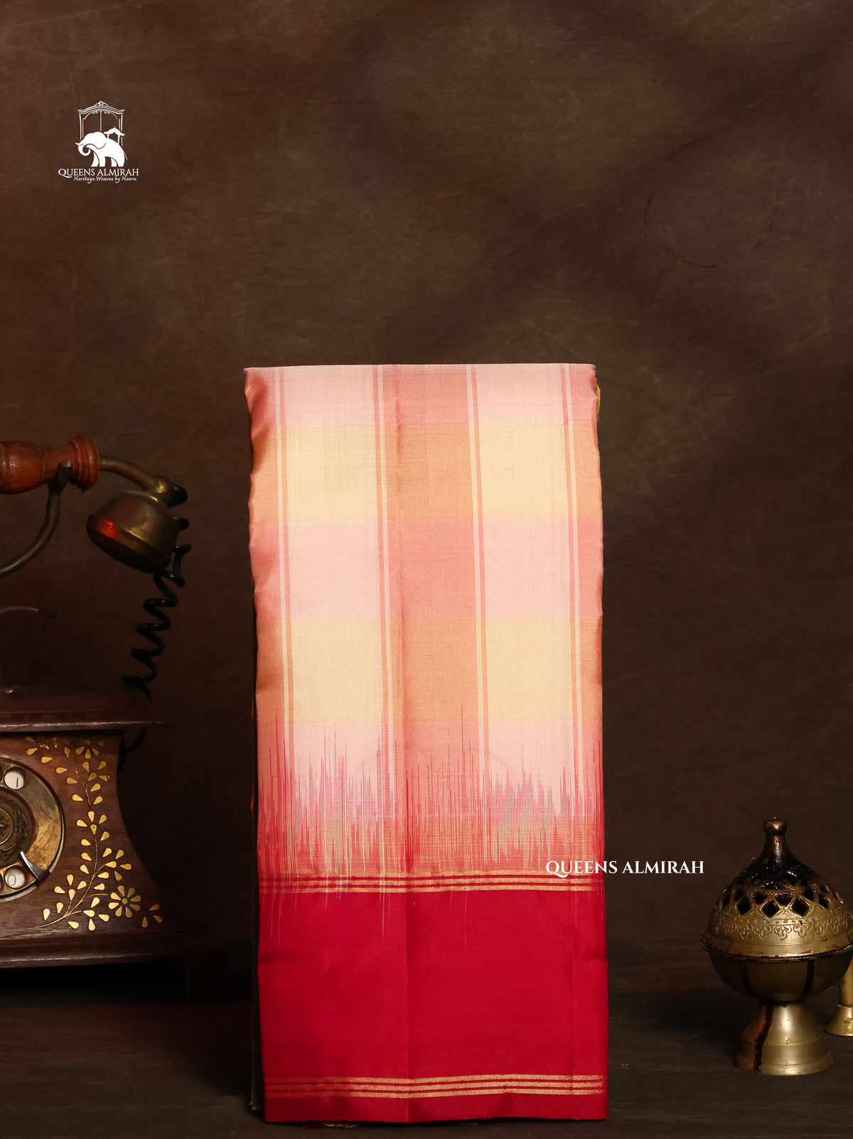 Pink Kattam With Red Border Pure Kanchivaram Silk Saree