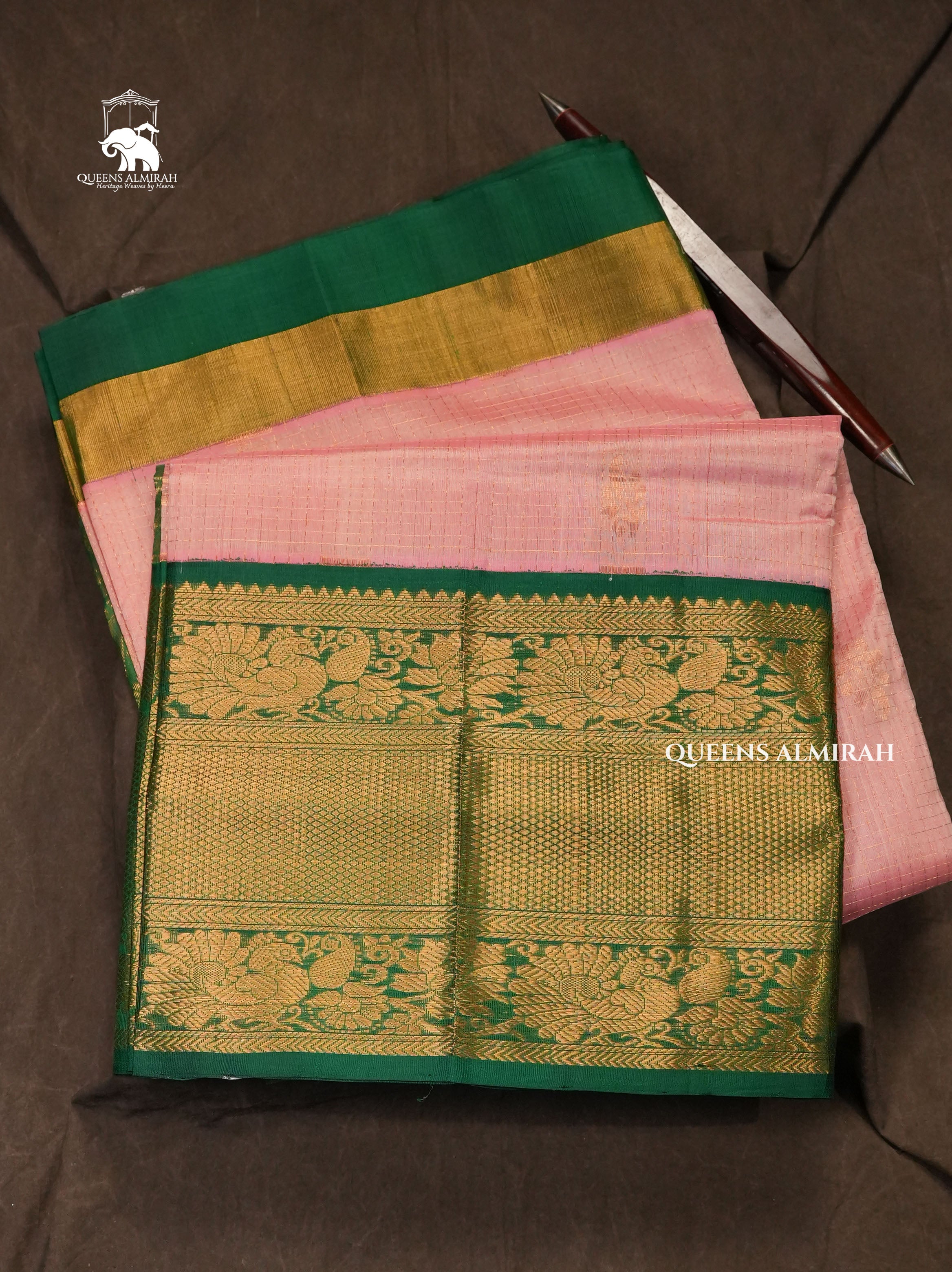 Lotus Pink With Green Pure Silk Cotton Saree