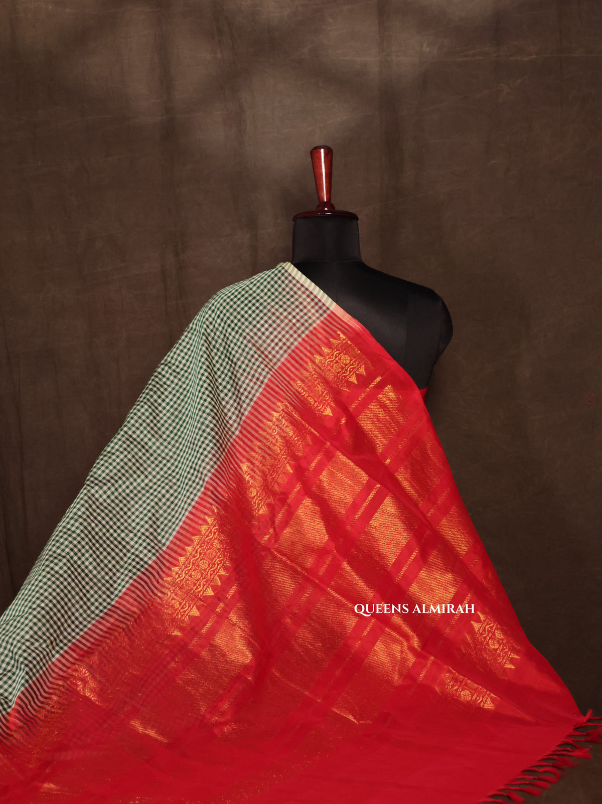 Green Kattam With Red Pure Silk Cotton Saree