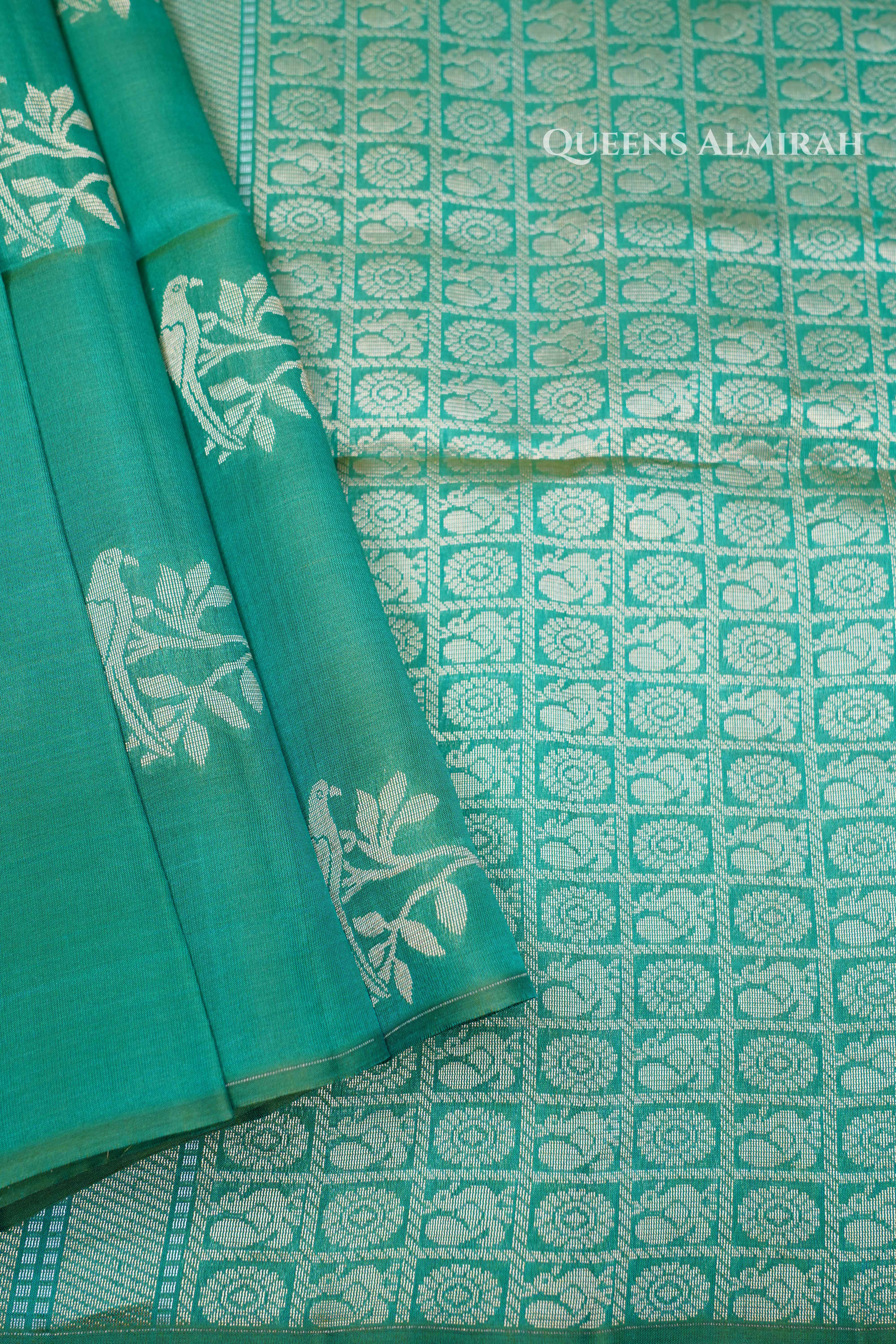 Sea Green Pure Soft Silk Saree