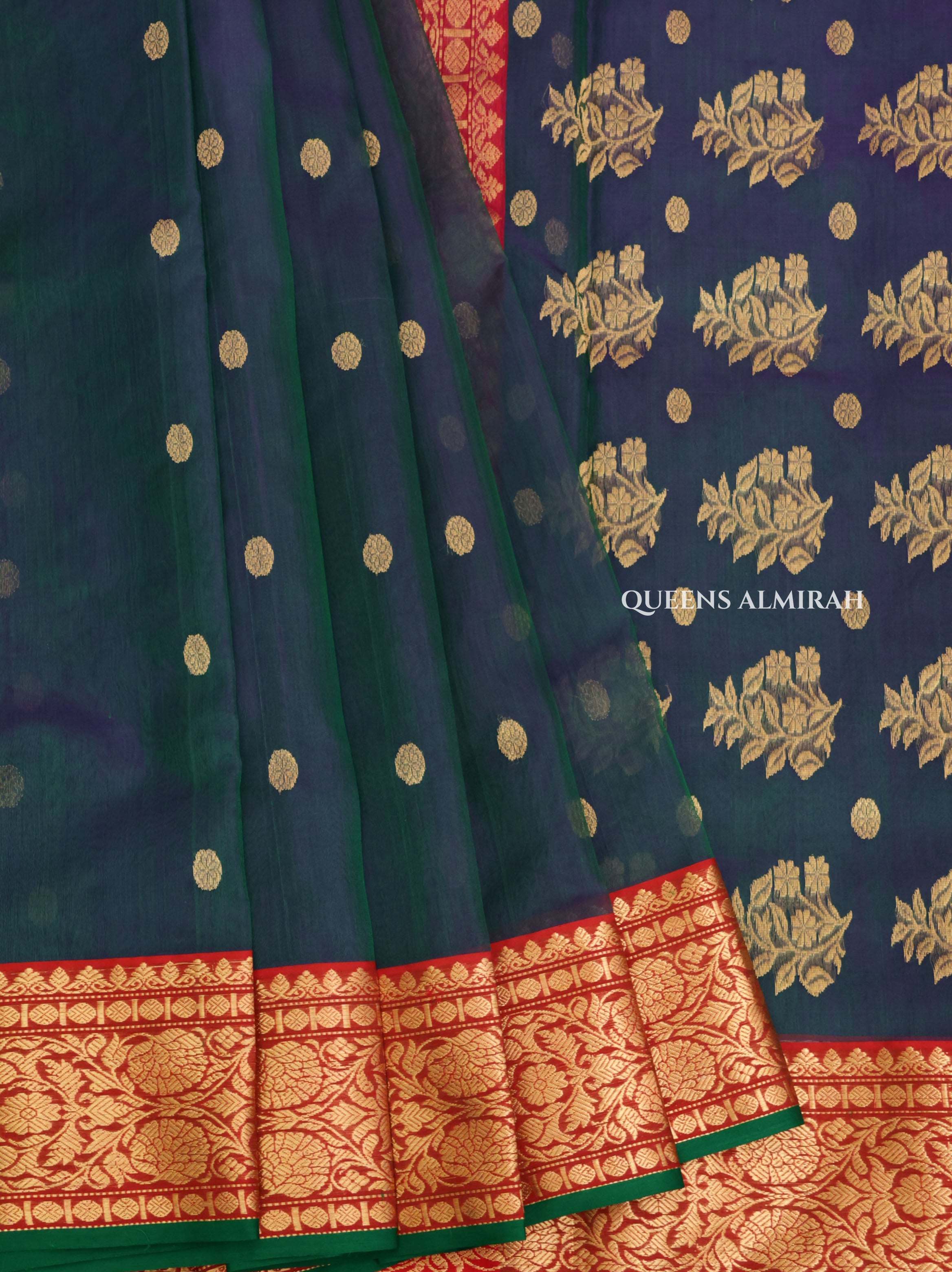 Peacock Green With Red Chanderi Katan Silk Handloom Saree