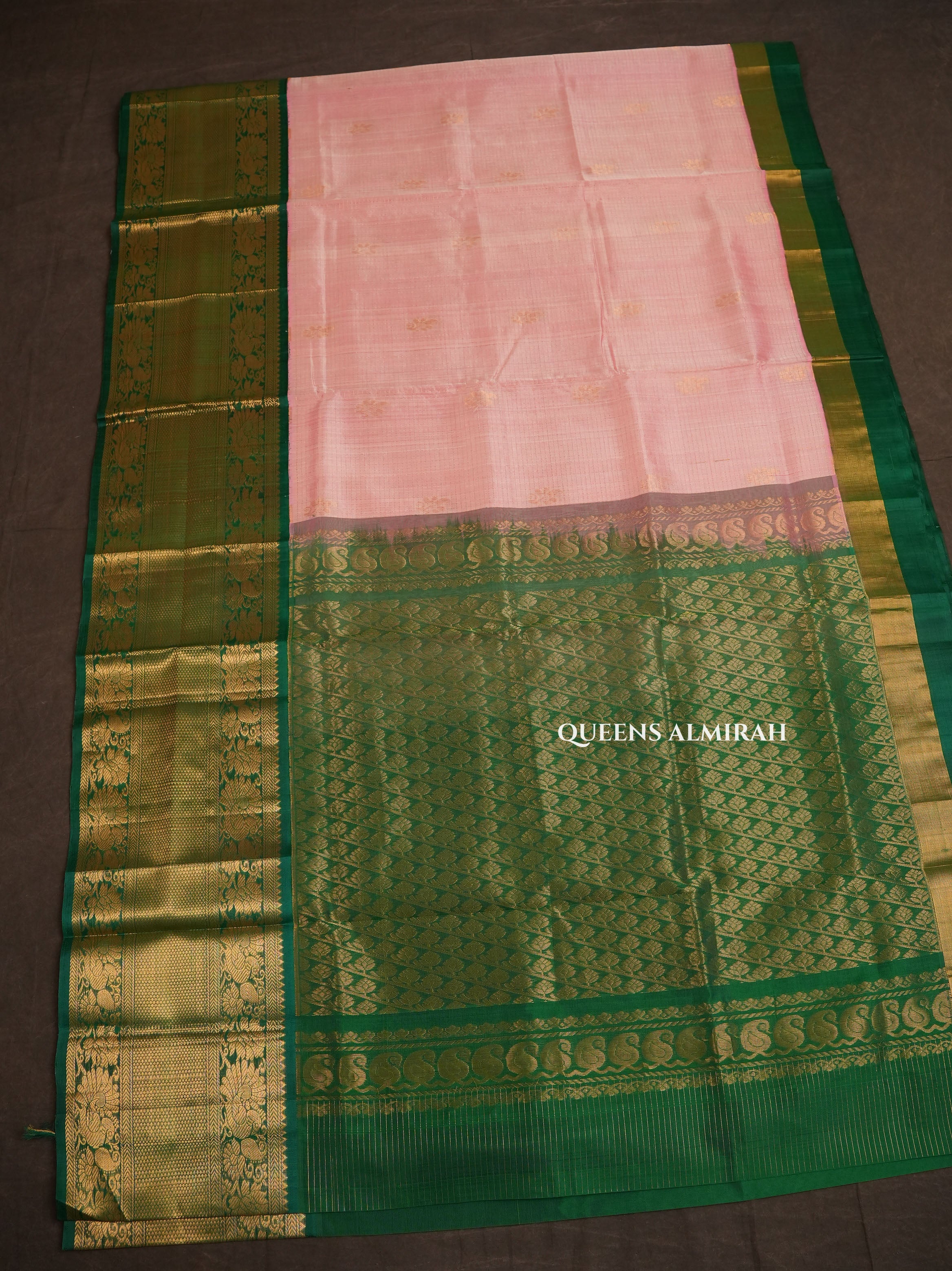 Lotus Pink With Green Pure Silk Cotton Saree