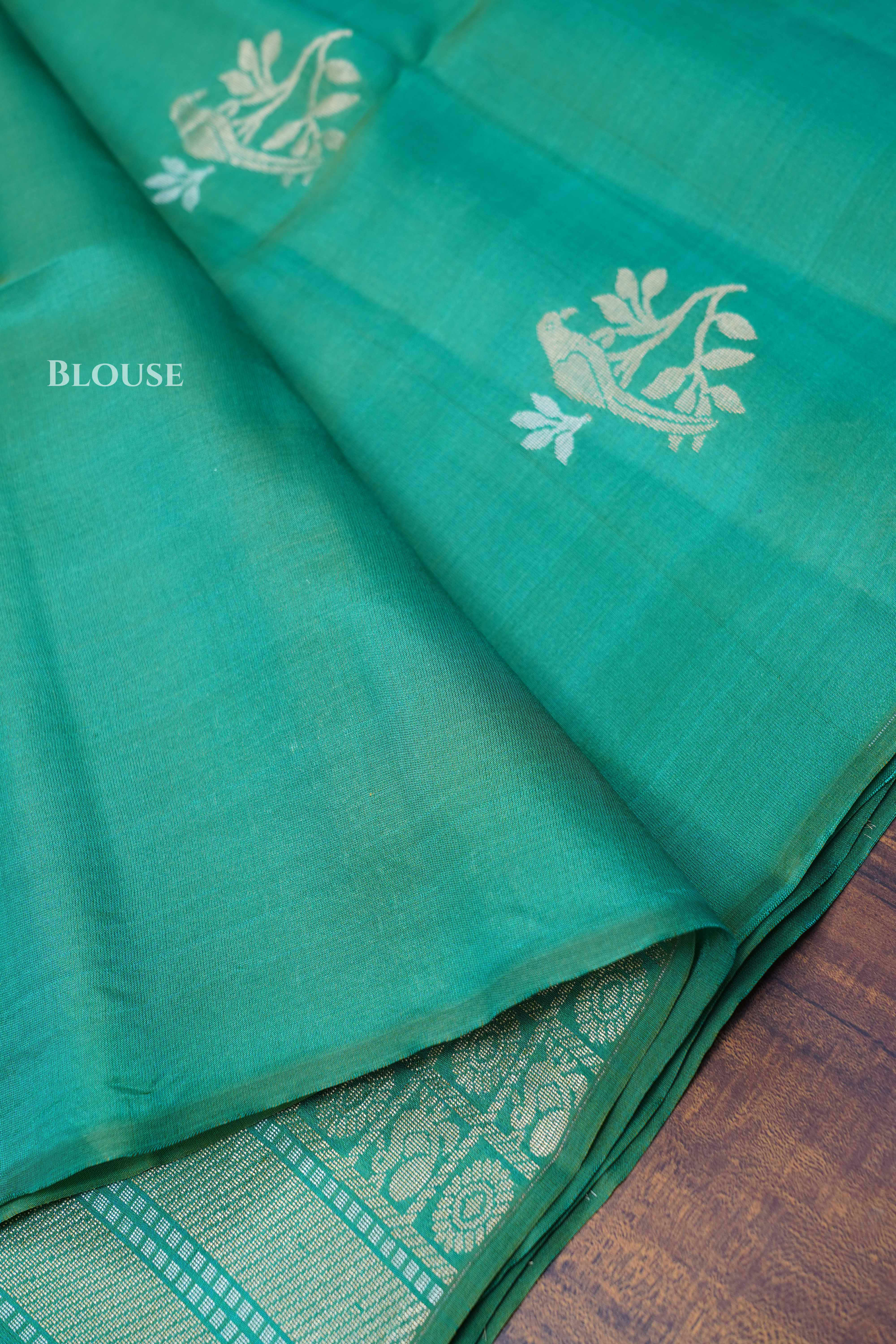 Sea Green Pure Kora Soft Silk Saree