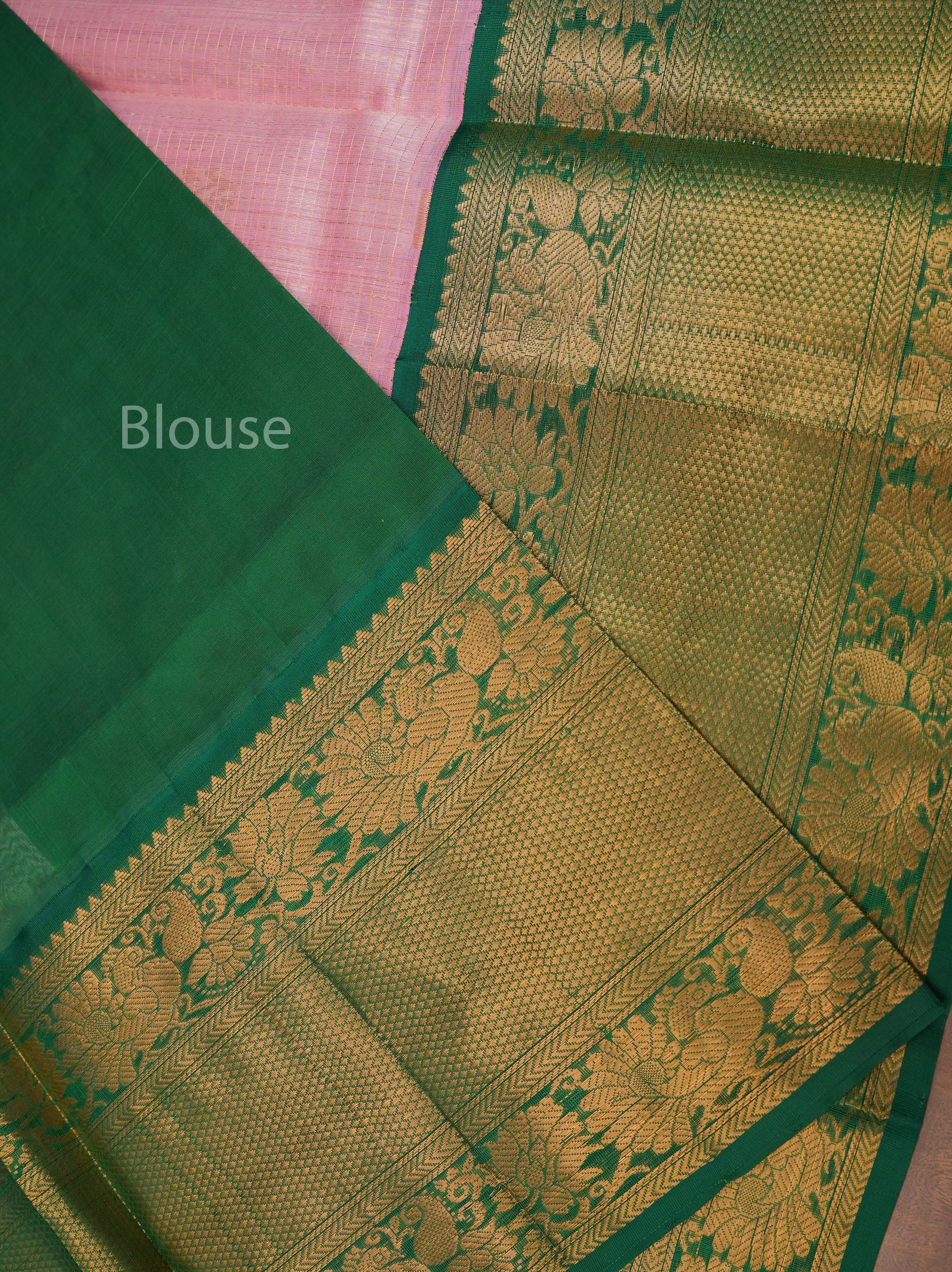 Lotus Pink With Green Pure Silk Cotton Saree