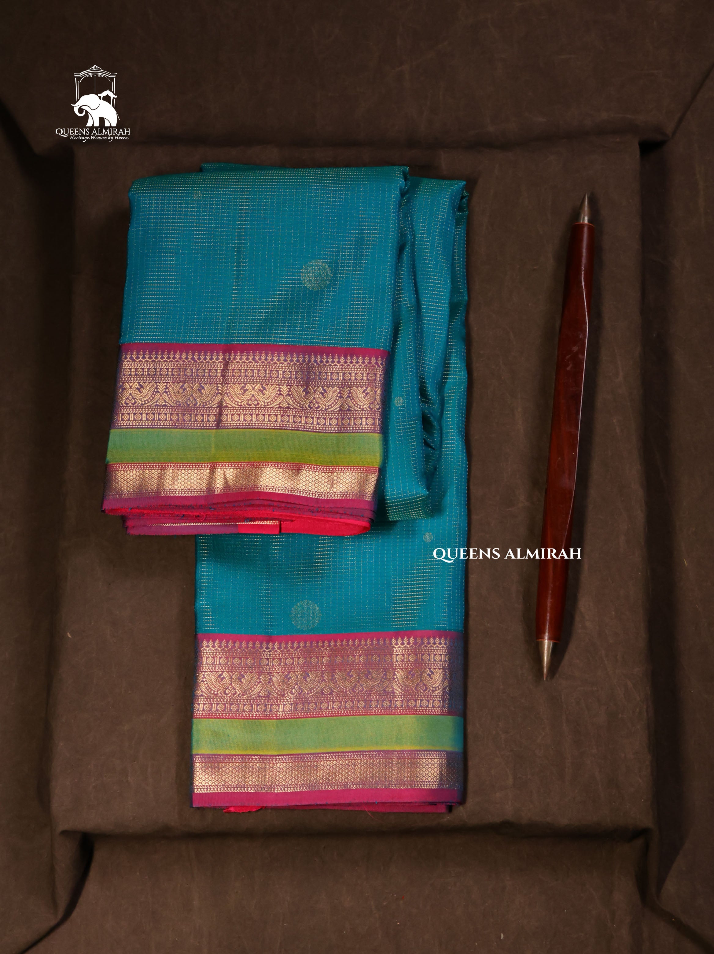 Rama Blue With Pink Pure Kanchivaram Silk Saree