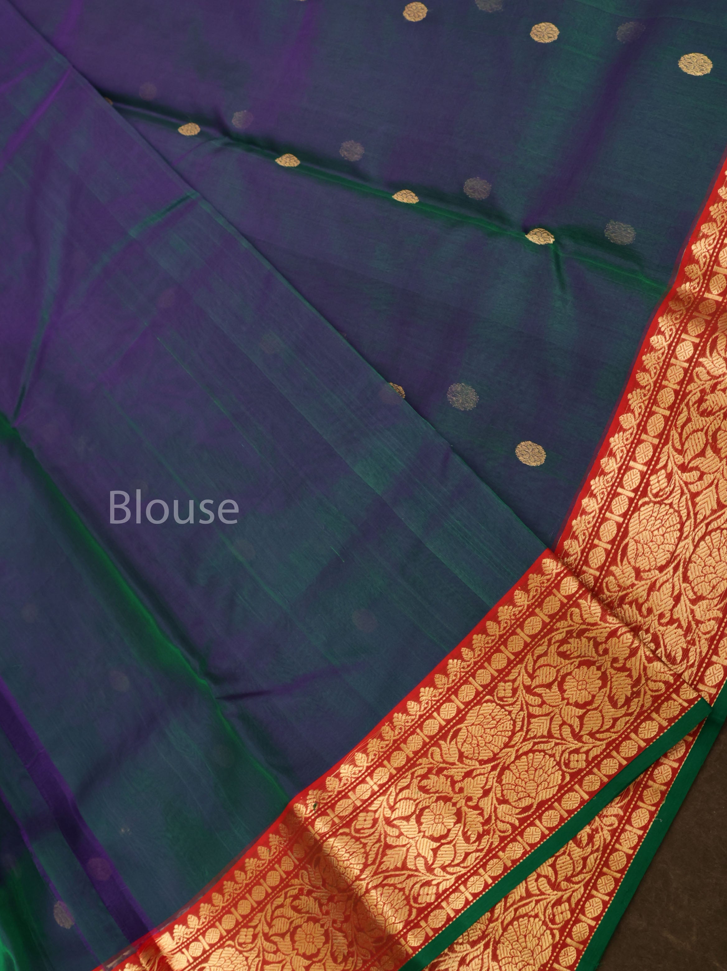 Peacock Green With Red Chanderi Katan Silk Handloom Saree