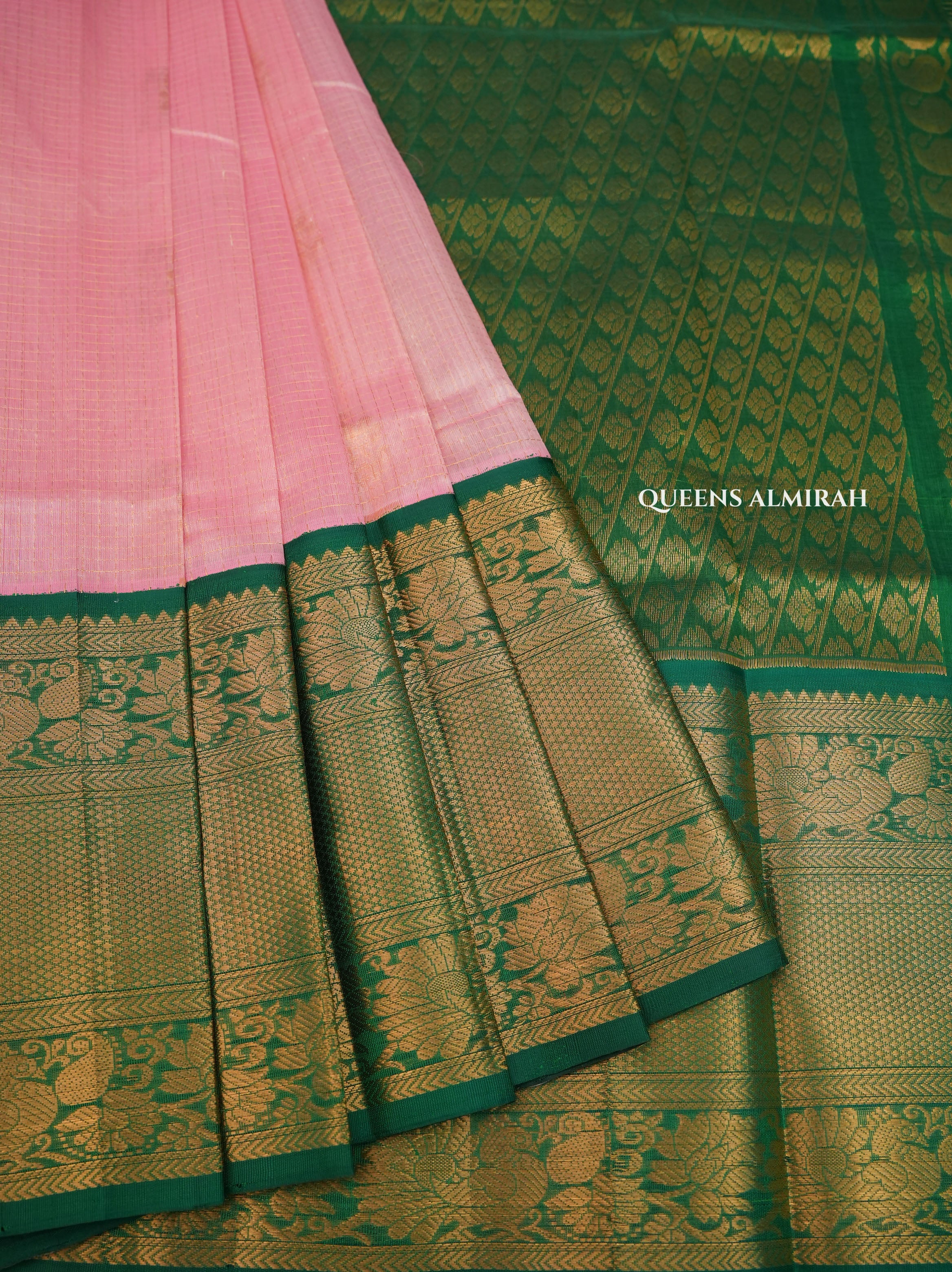 Lotus Pink With Green Pure Silk Cotton Saree