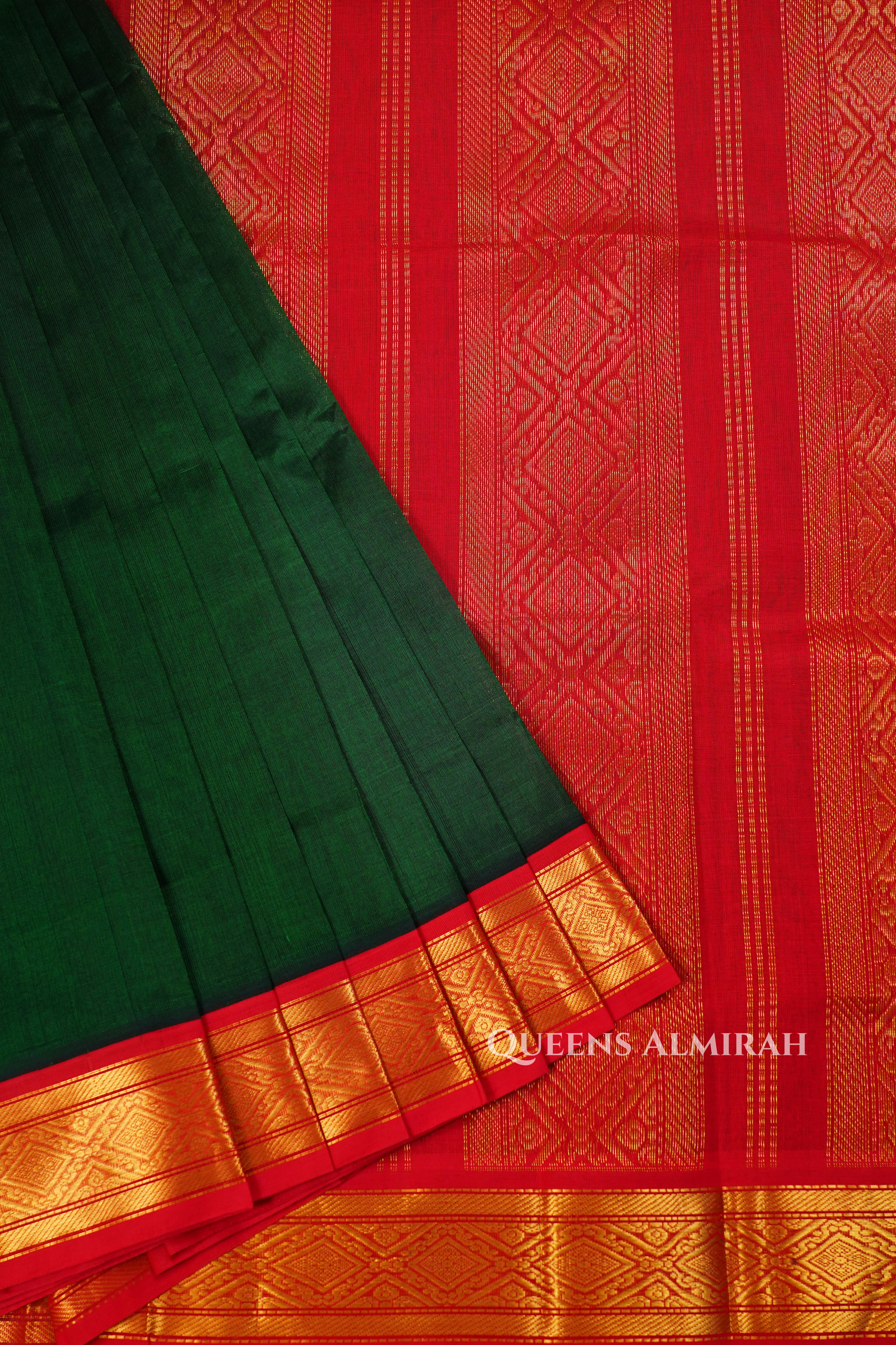 Bottle Green With Red Pure Kanchi Silk Cotton Saree