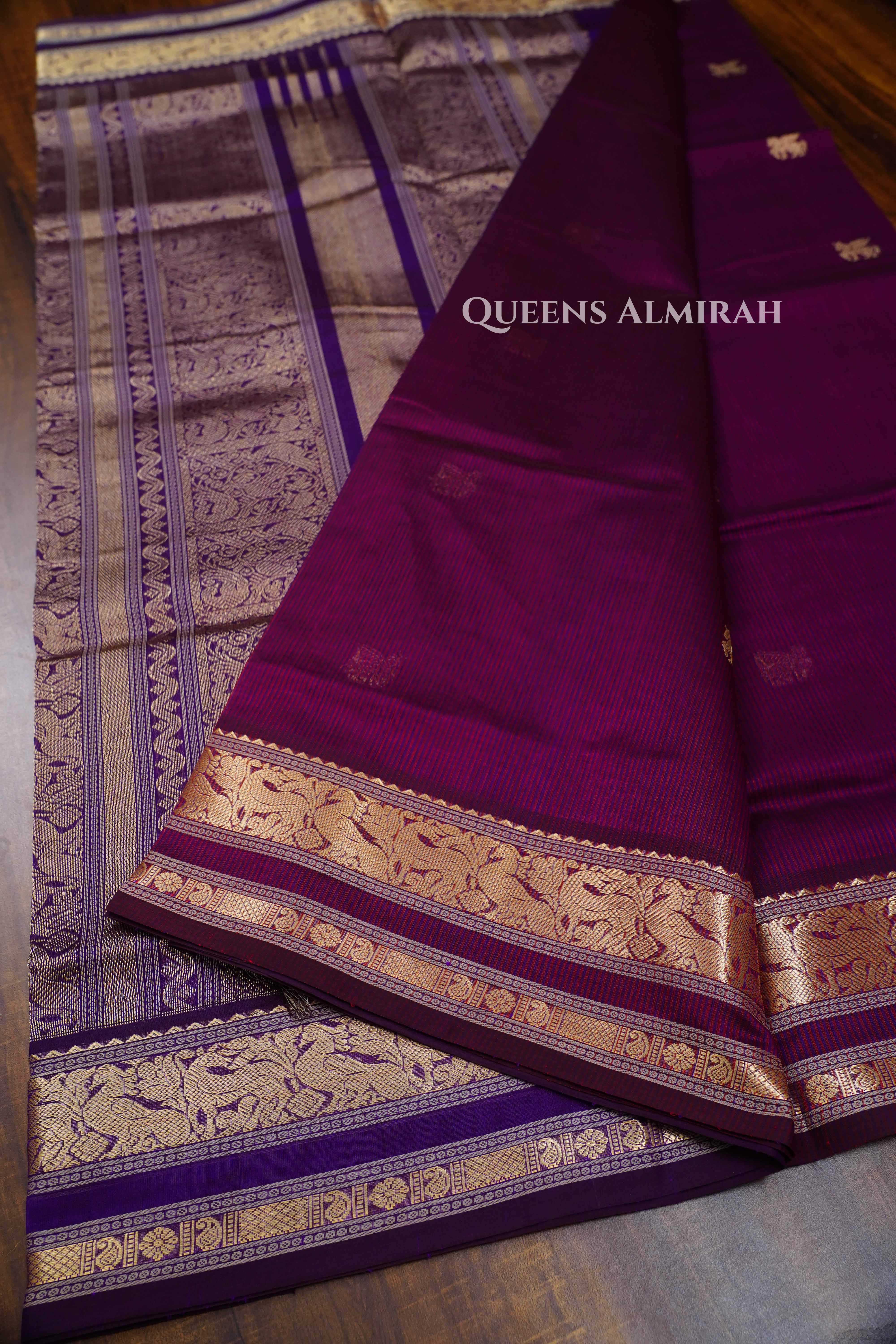Plum Purple  Karaikudi Chettinad Silk Cotton Saree