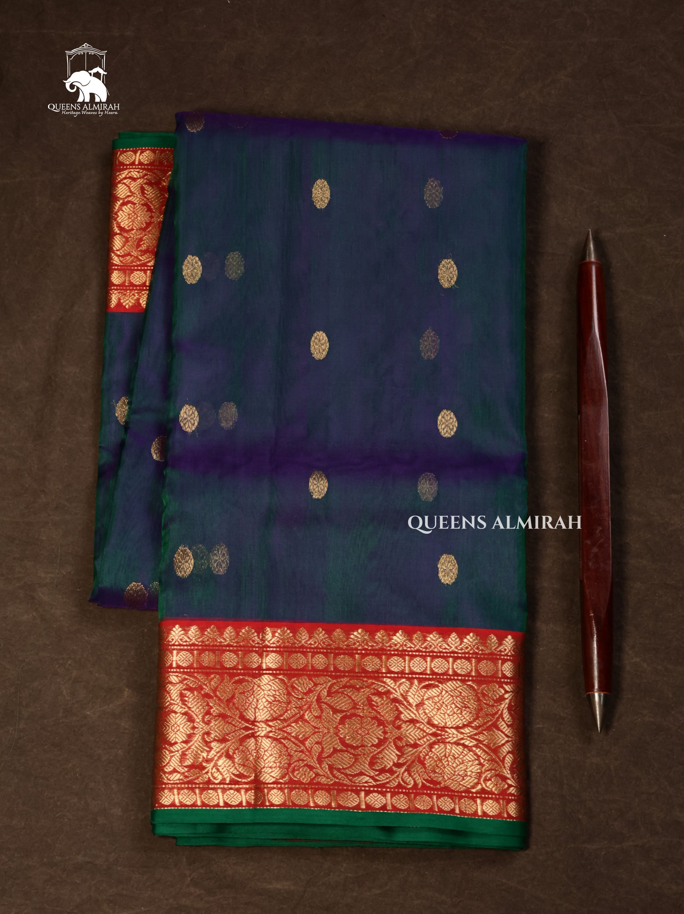 Peacock Green With Red Chanderi Katan Silk Handloom Saree