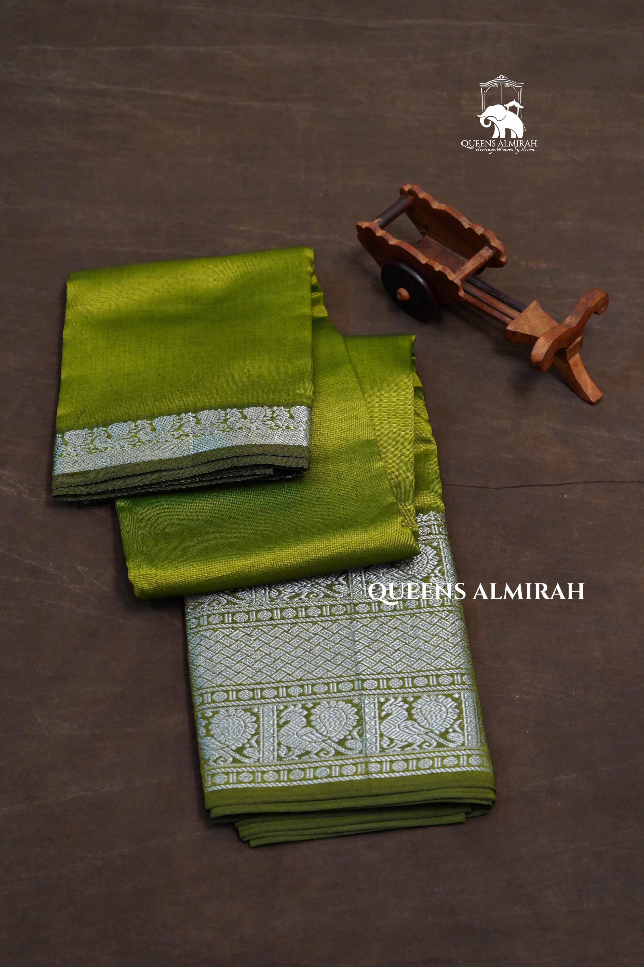 Avocado Green Long And Short Border Mangalgiri Saree
