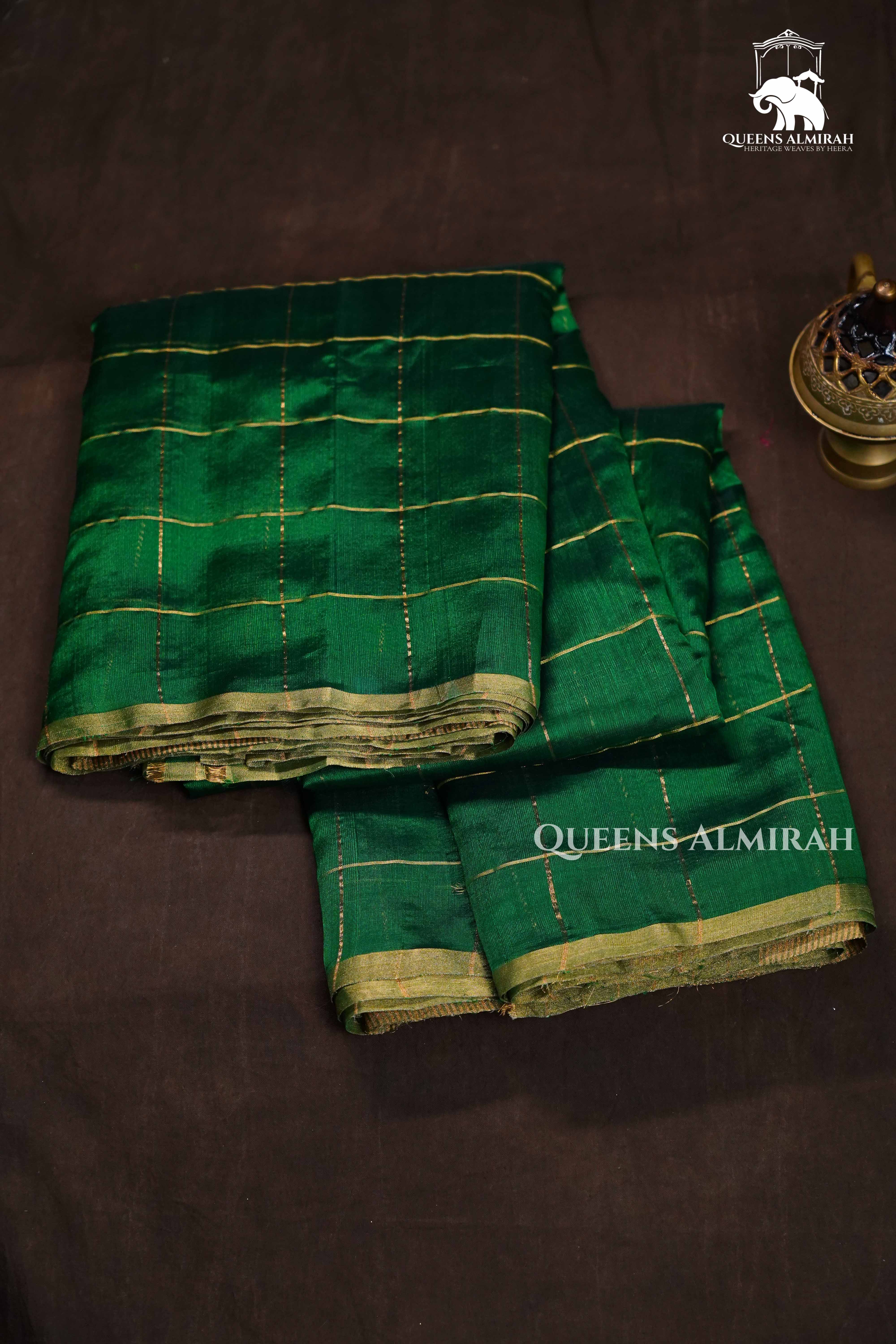 Emerald Green Handloom Chanderi Silk Saree QUEENS ALMIRAH
