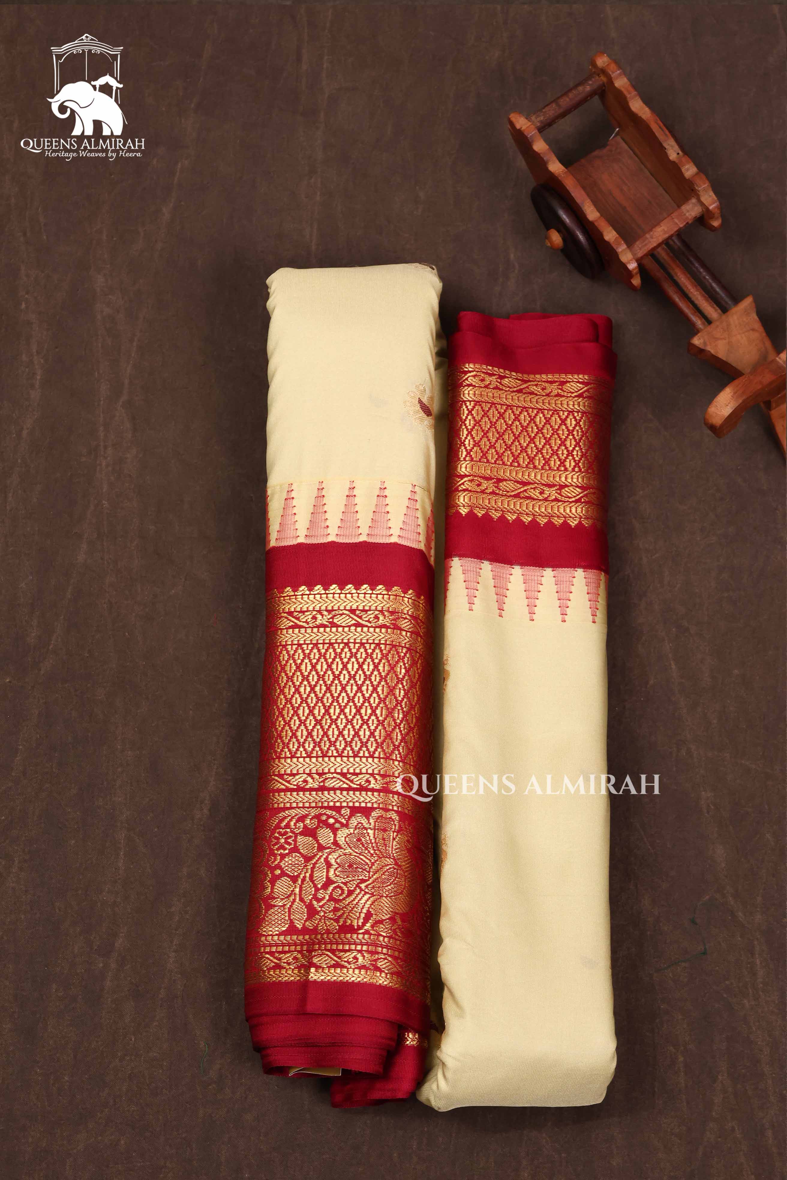 Off White With Maroon Semi Gadwal Silk Saree