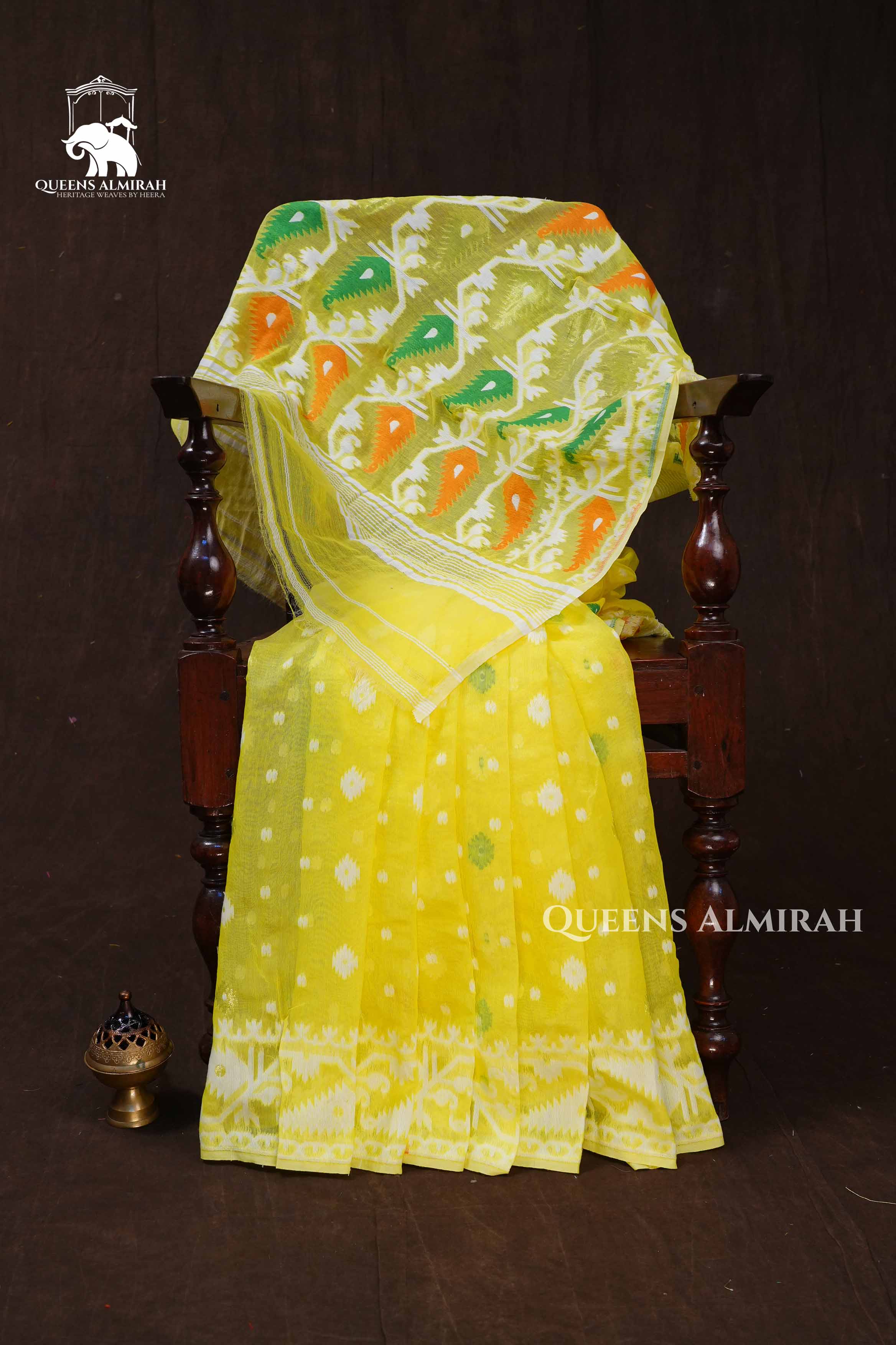 Lime Yellow Jamdani Cottoon Saree