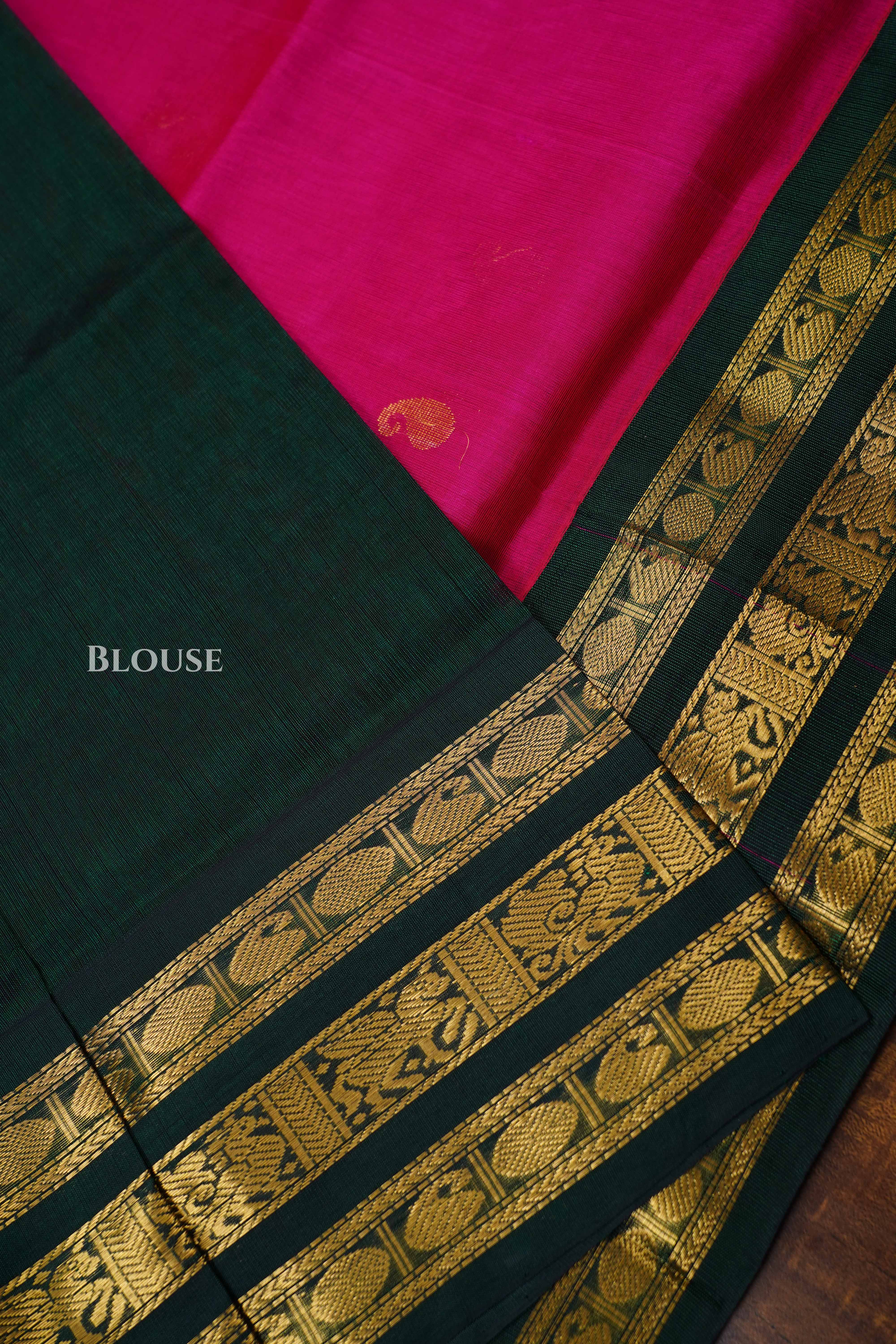 Magenta Pink With Green Pure Silk Cotton Saree