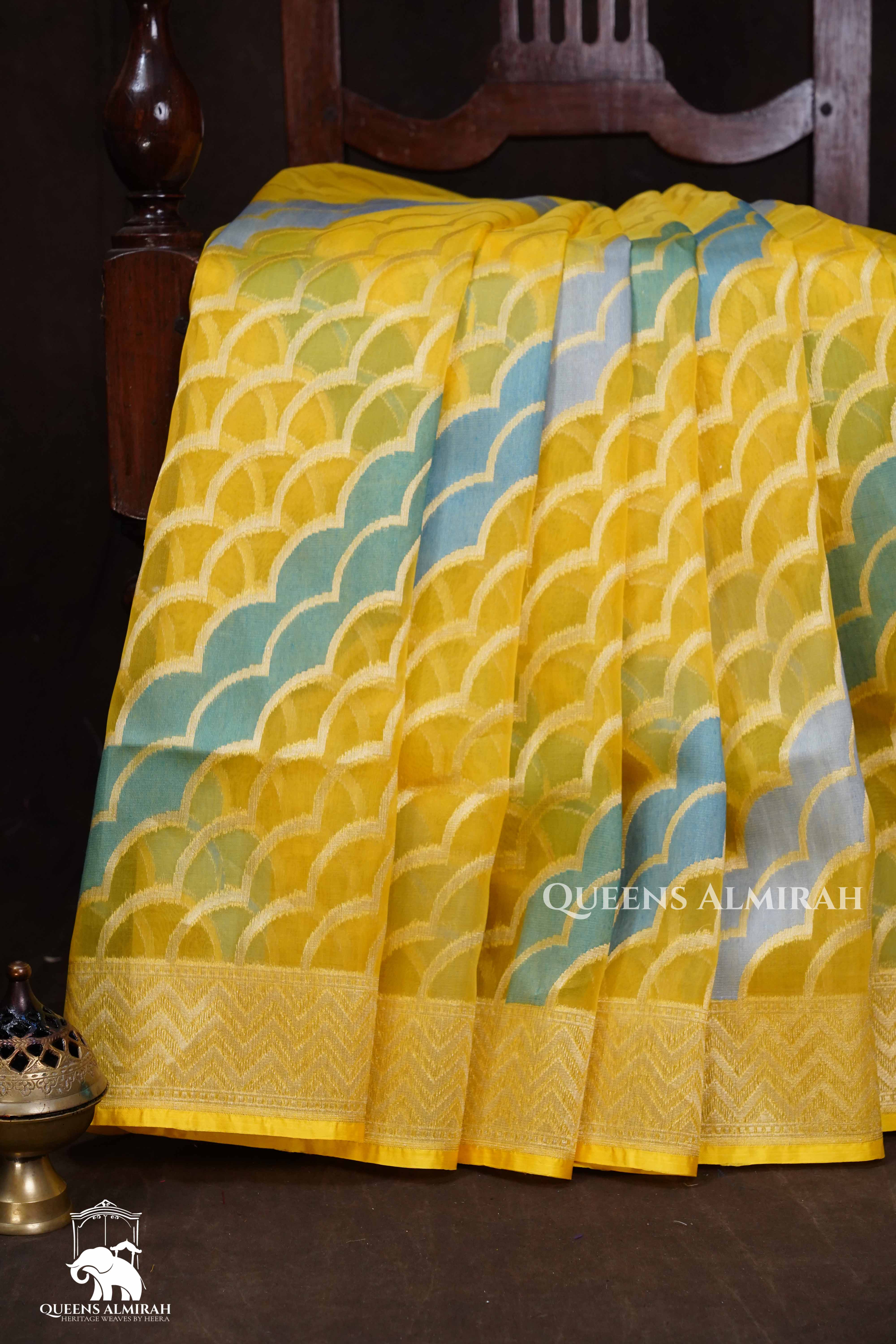 Yellow Banarasi Organza Silk Saree