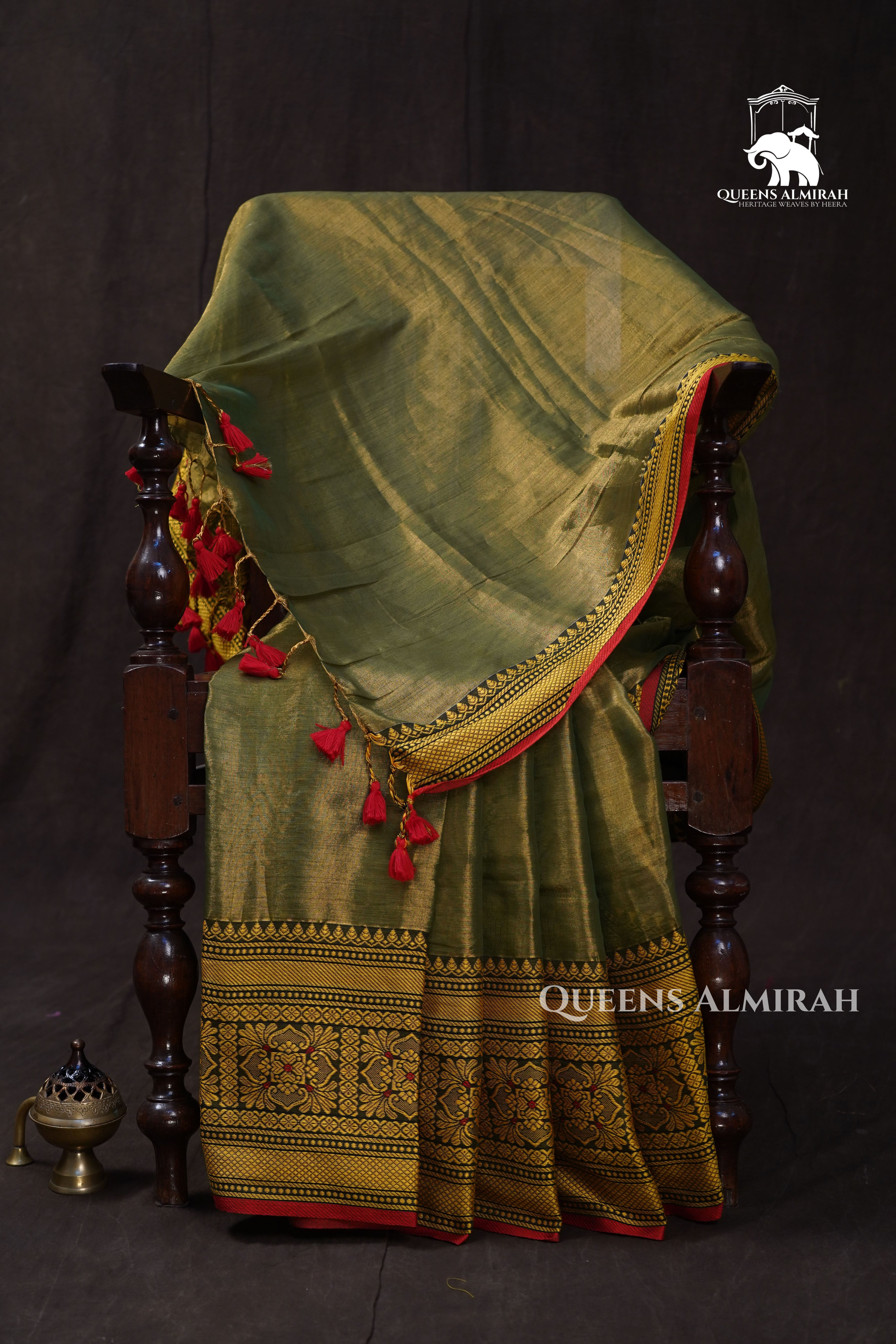 Green Linen Tissue Saree With Narayanpet Border