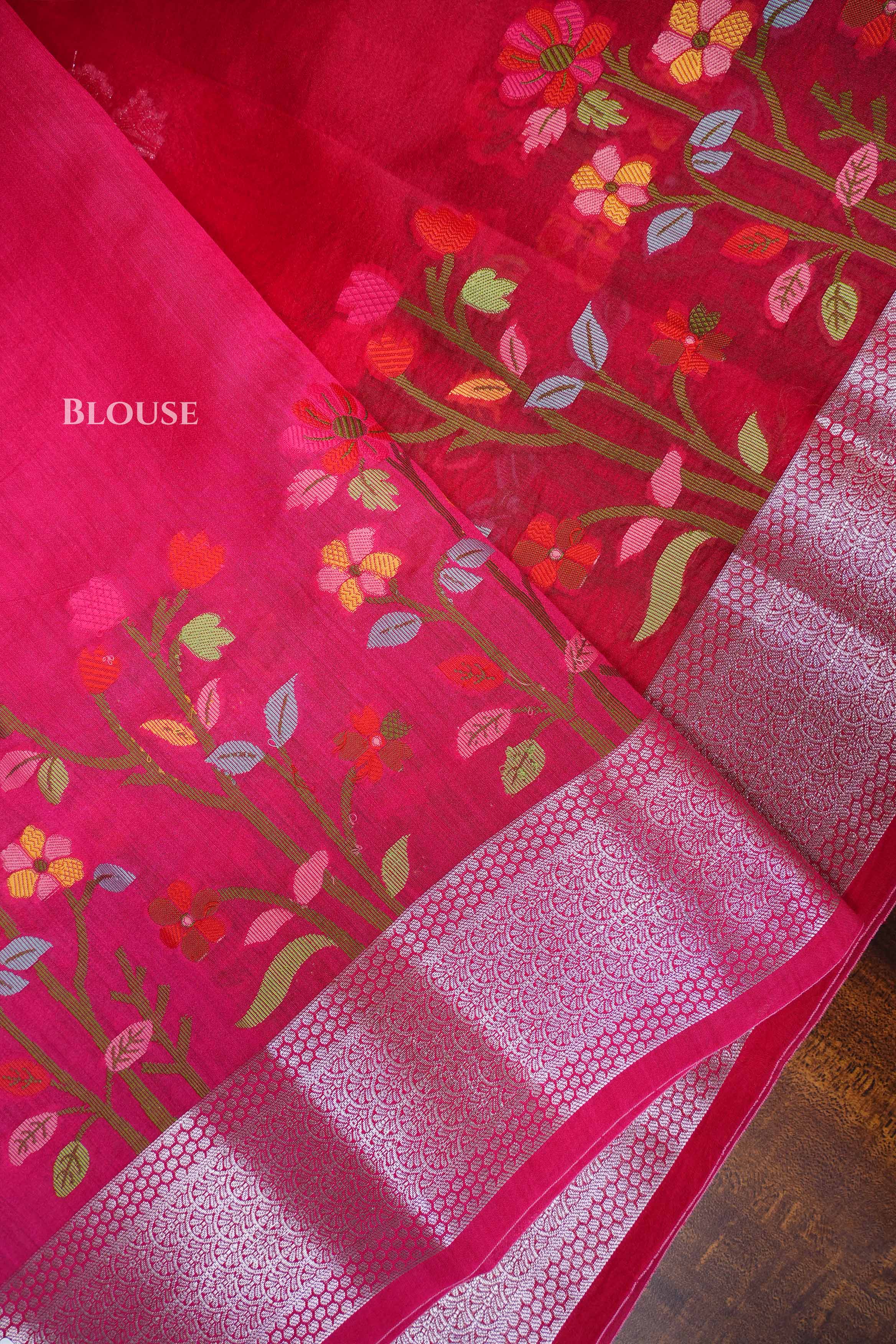 Rani Pink Jamdani Silk Organza Saree